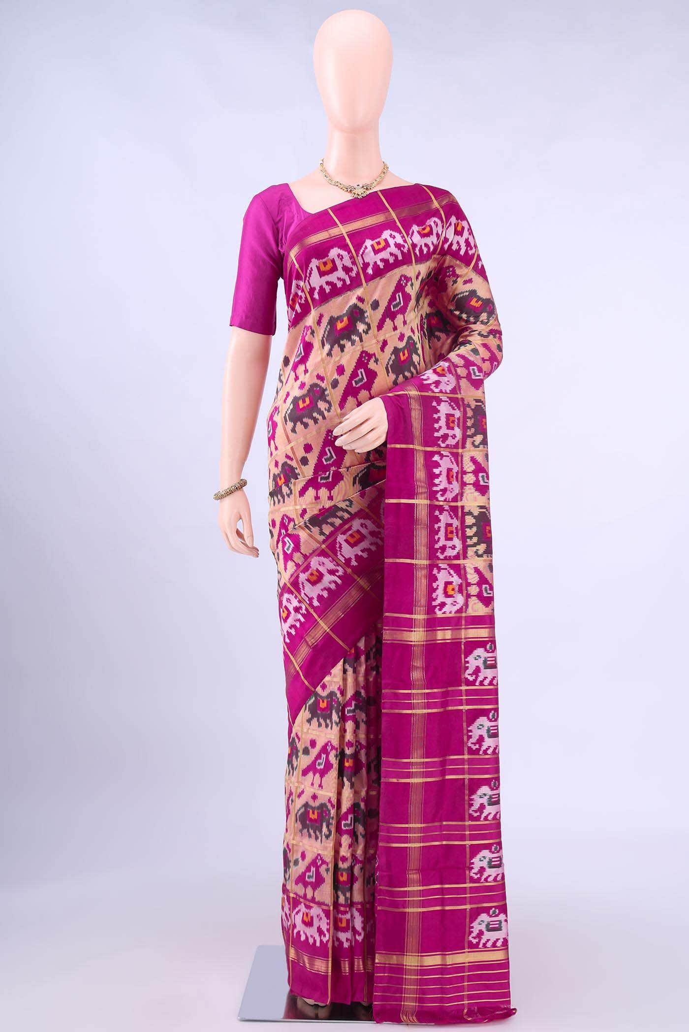 Peach Pochampally Silk Saree