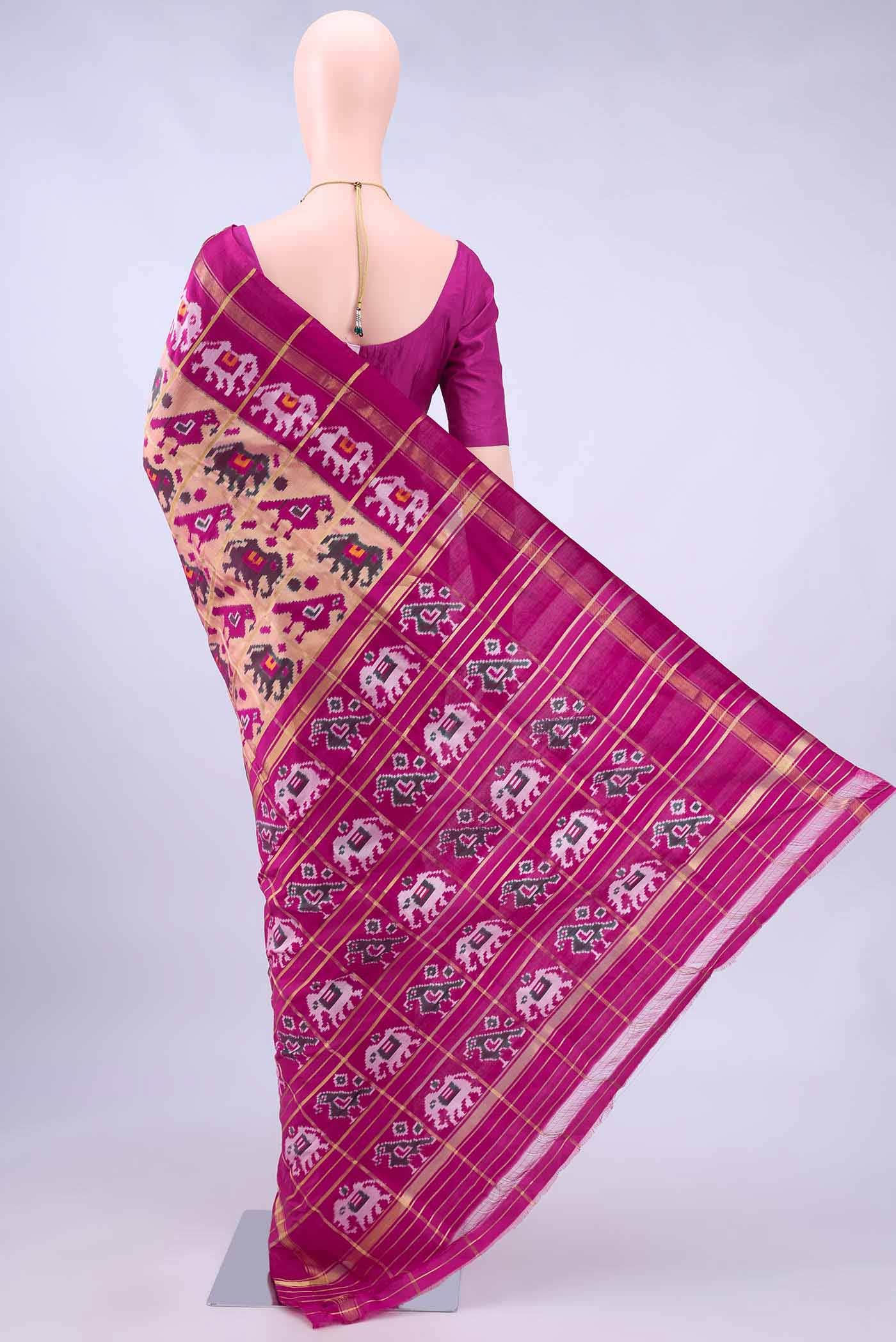 Peach Pochampally Silk Saree