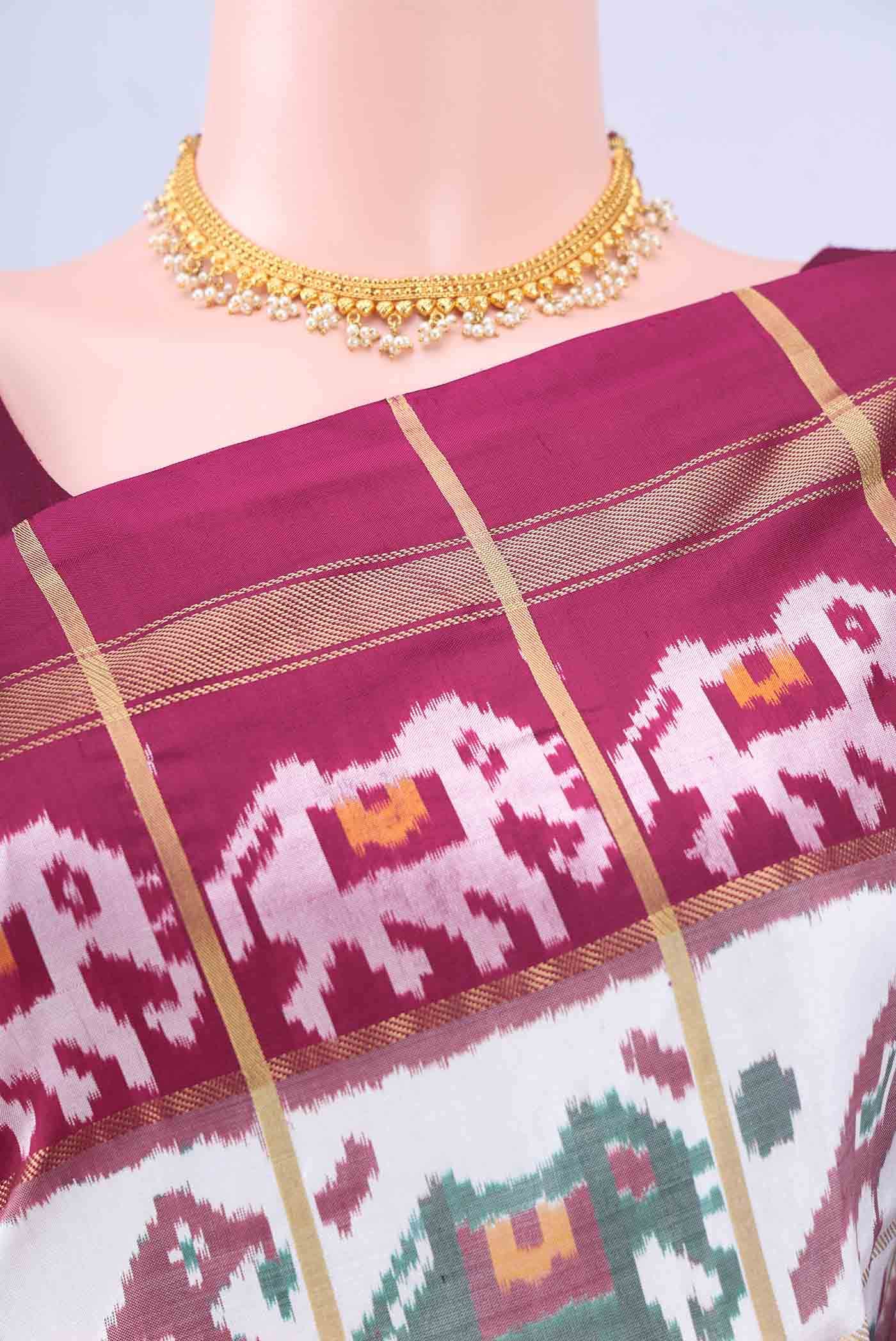 White Pochampally Silk Saree