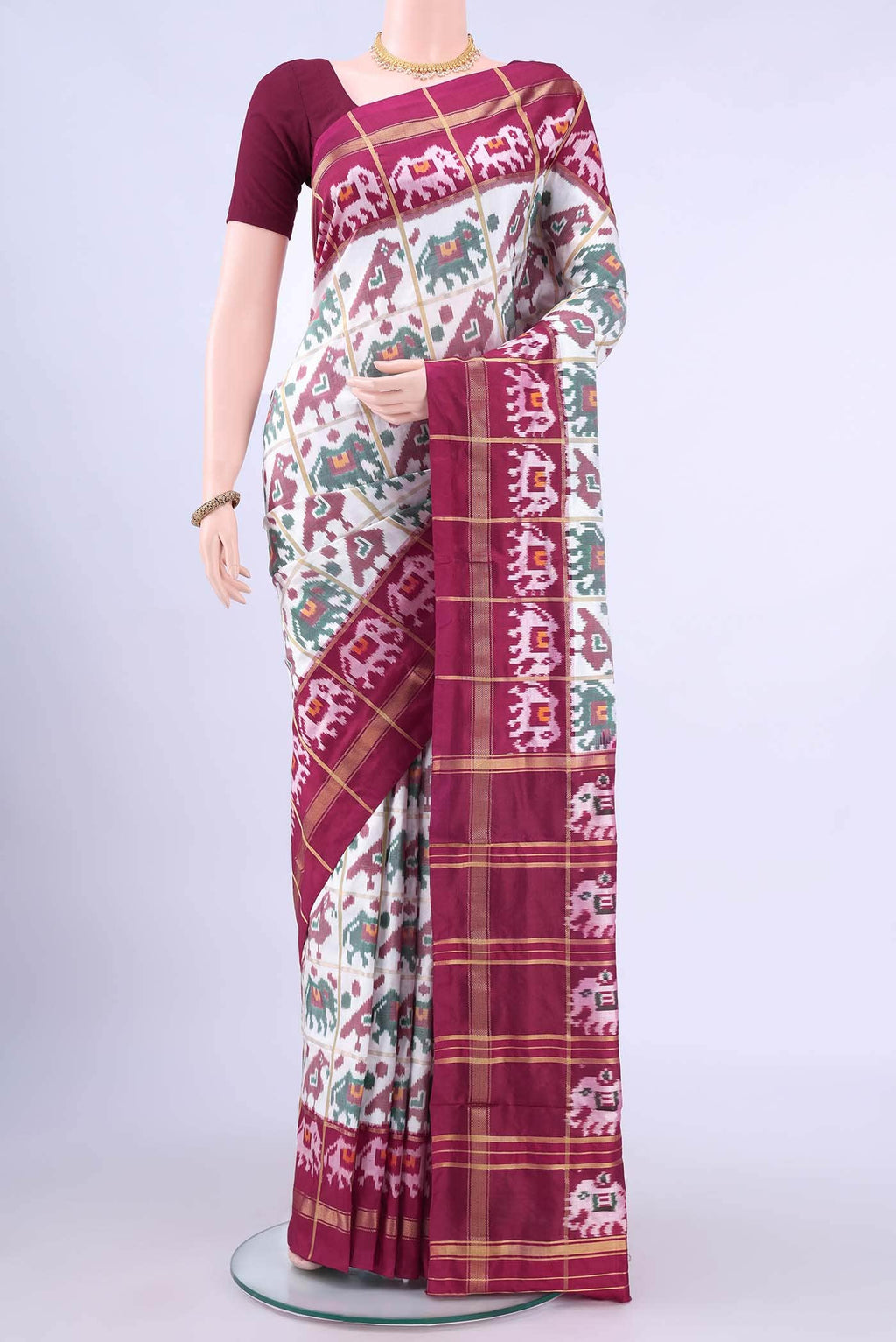 White Pochampally Silk Saree