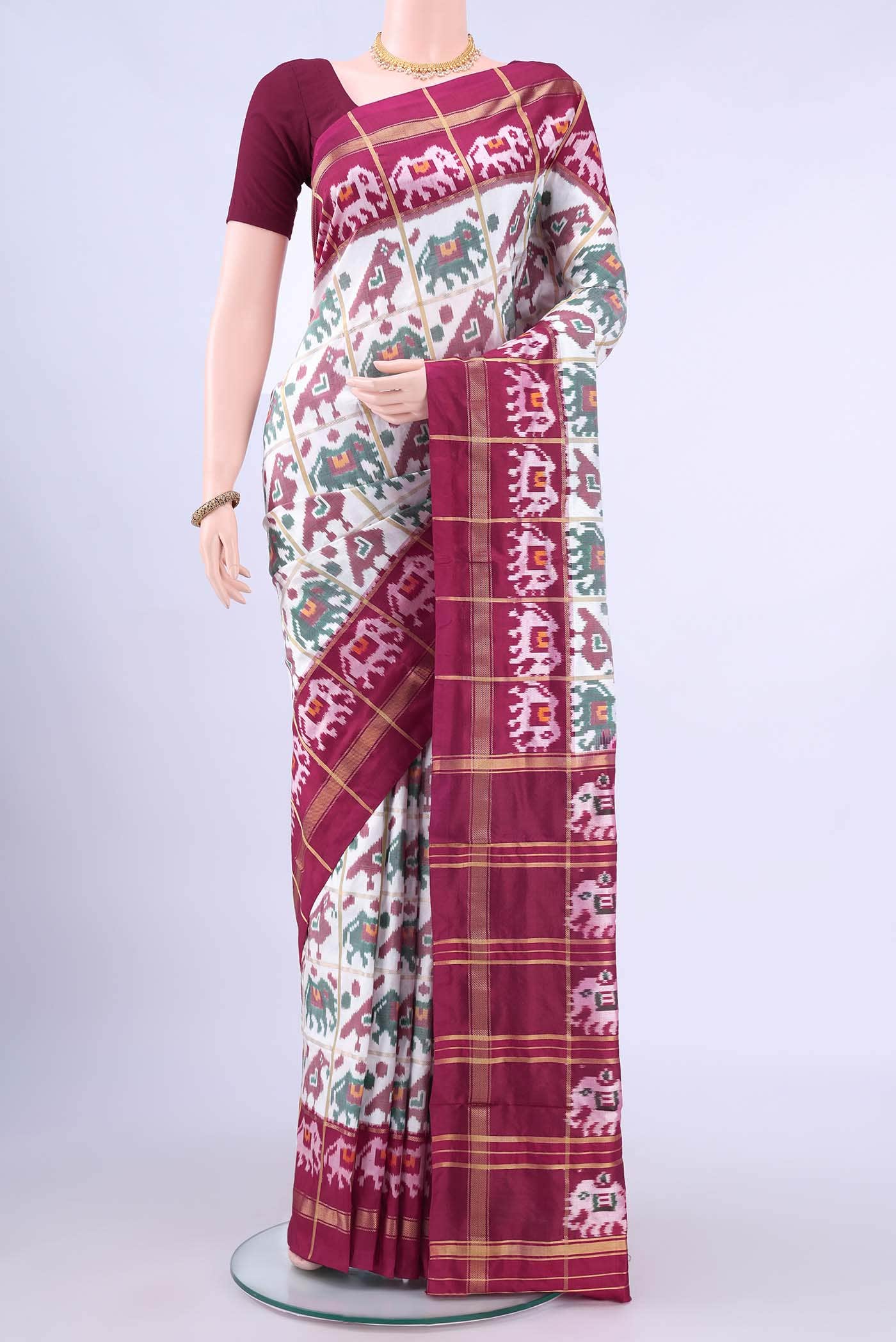 White Pochampally Silk Saree