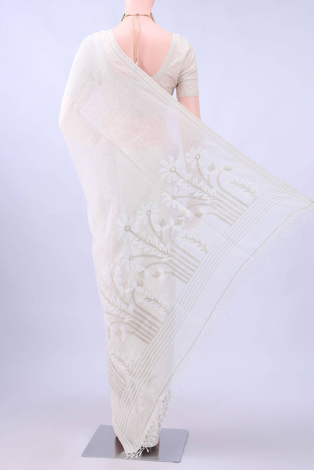 Off White Kantha Silk Saree