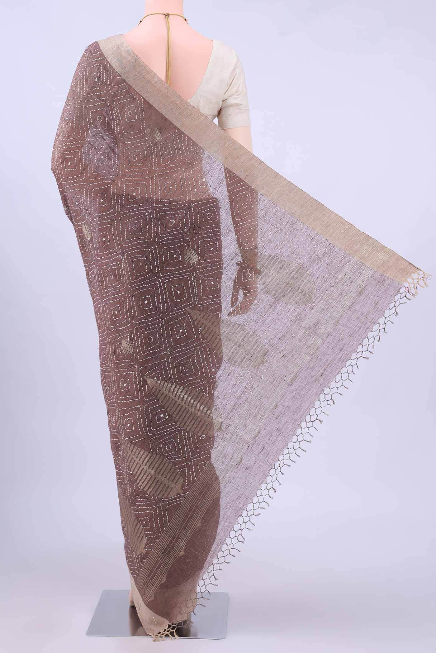 Brown Kantha Silk Saree