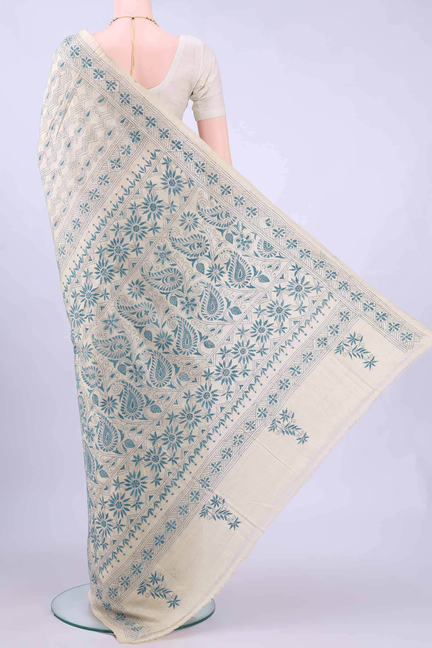 Beige Kantha Silk Saree