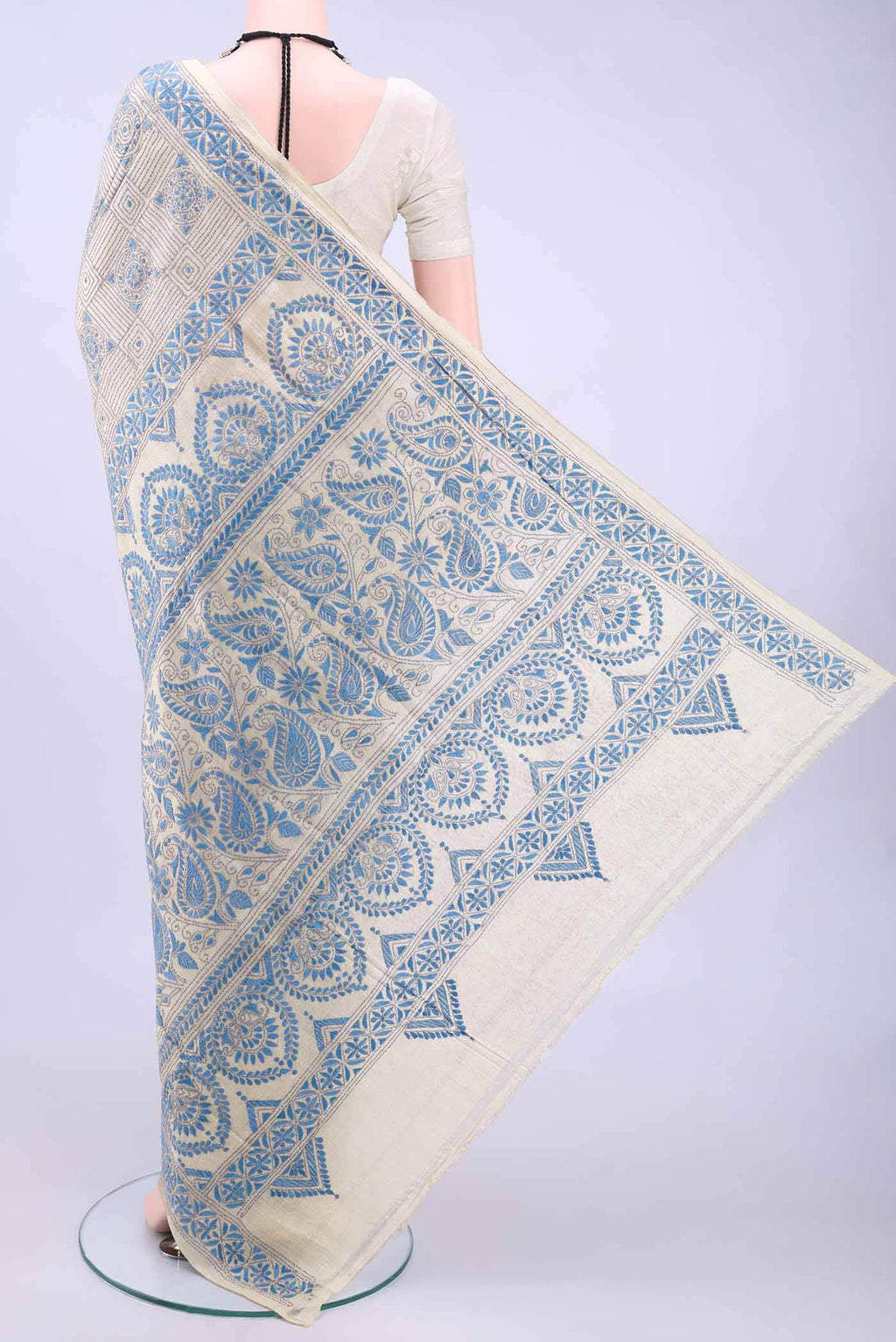 Beige Kantha Silk Saree