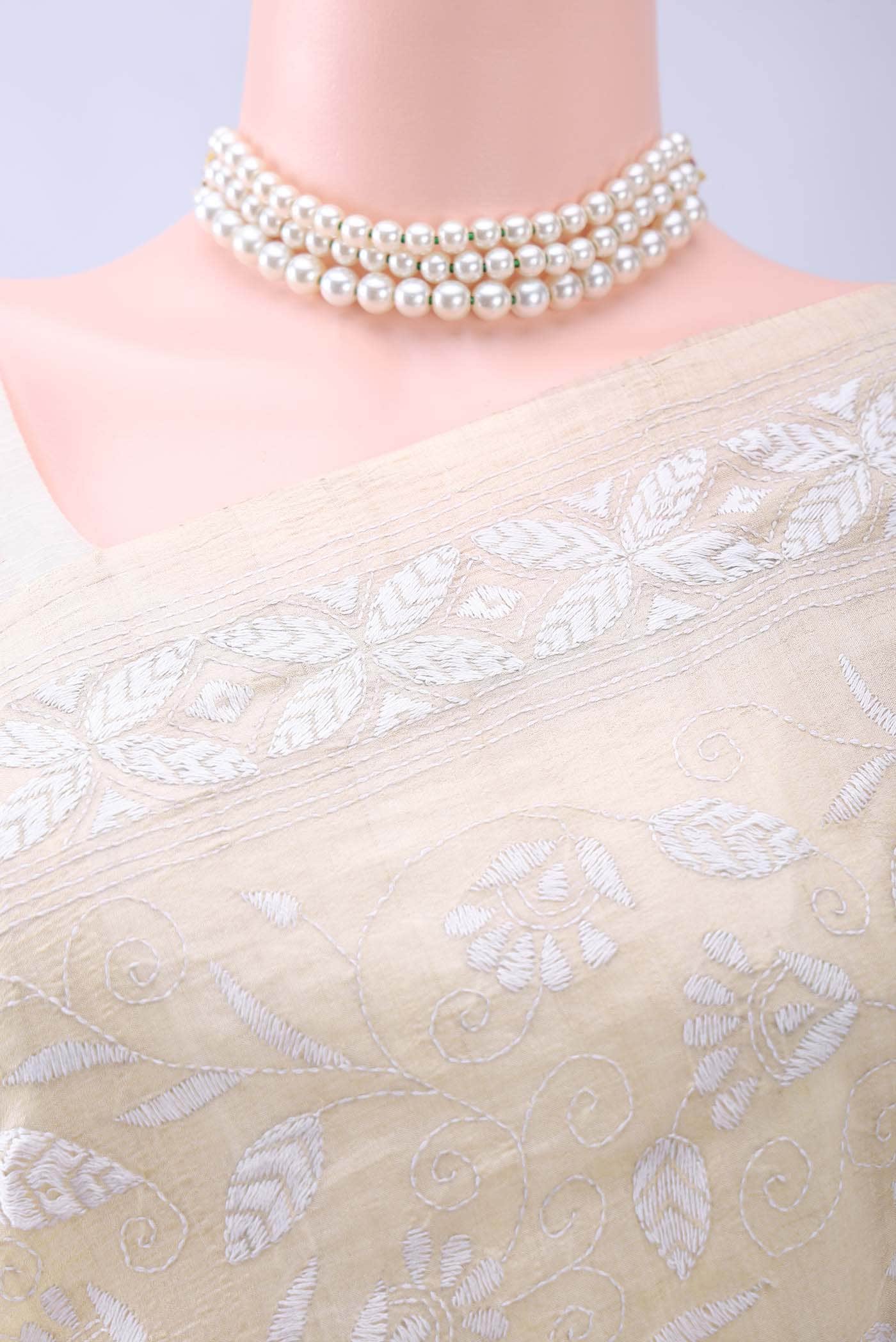 Beige Kantha Silk Saree