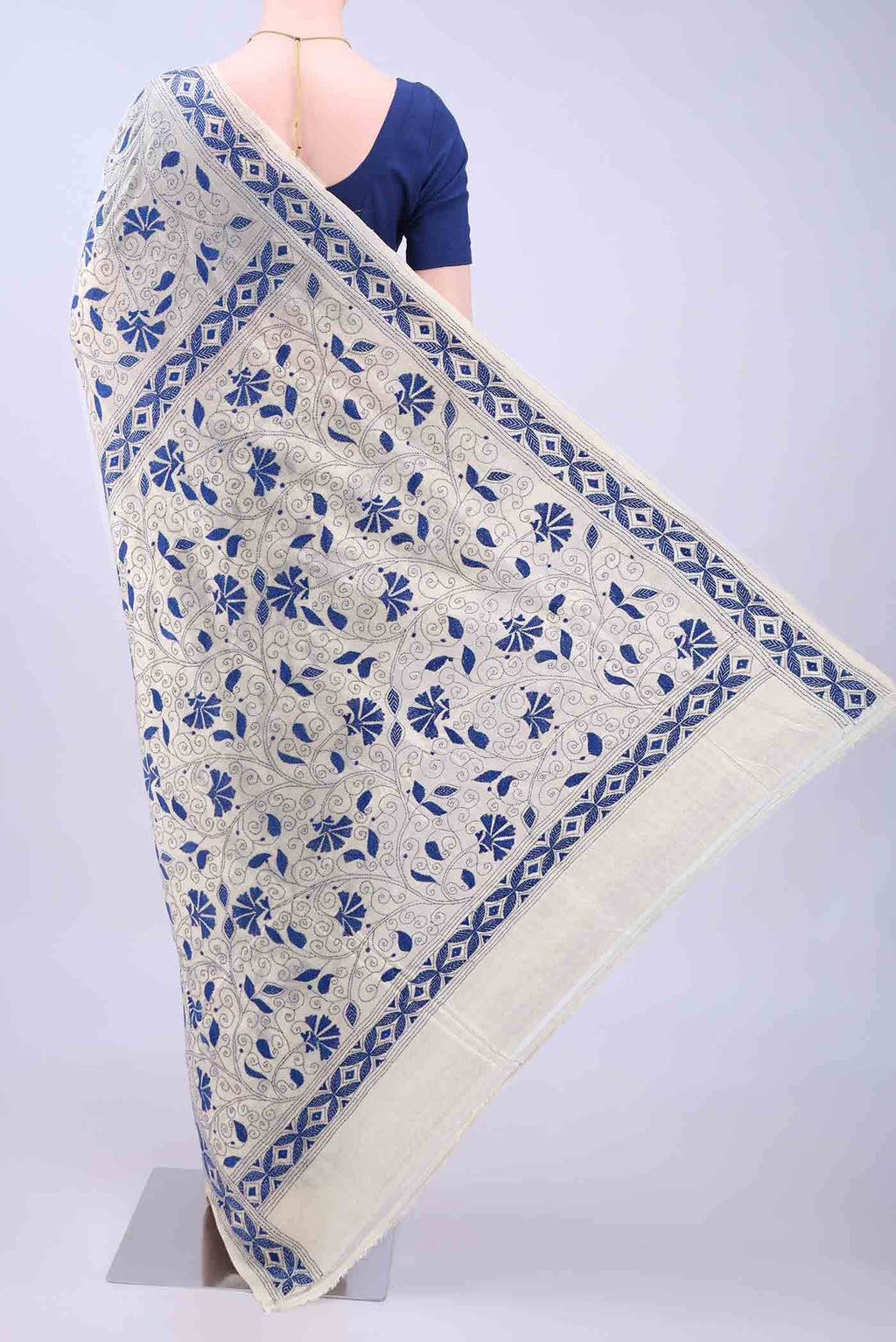 Beige Kantha Silk Saree