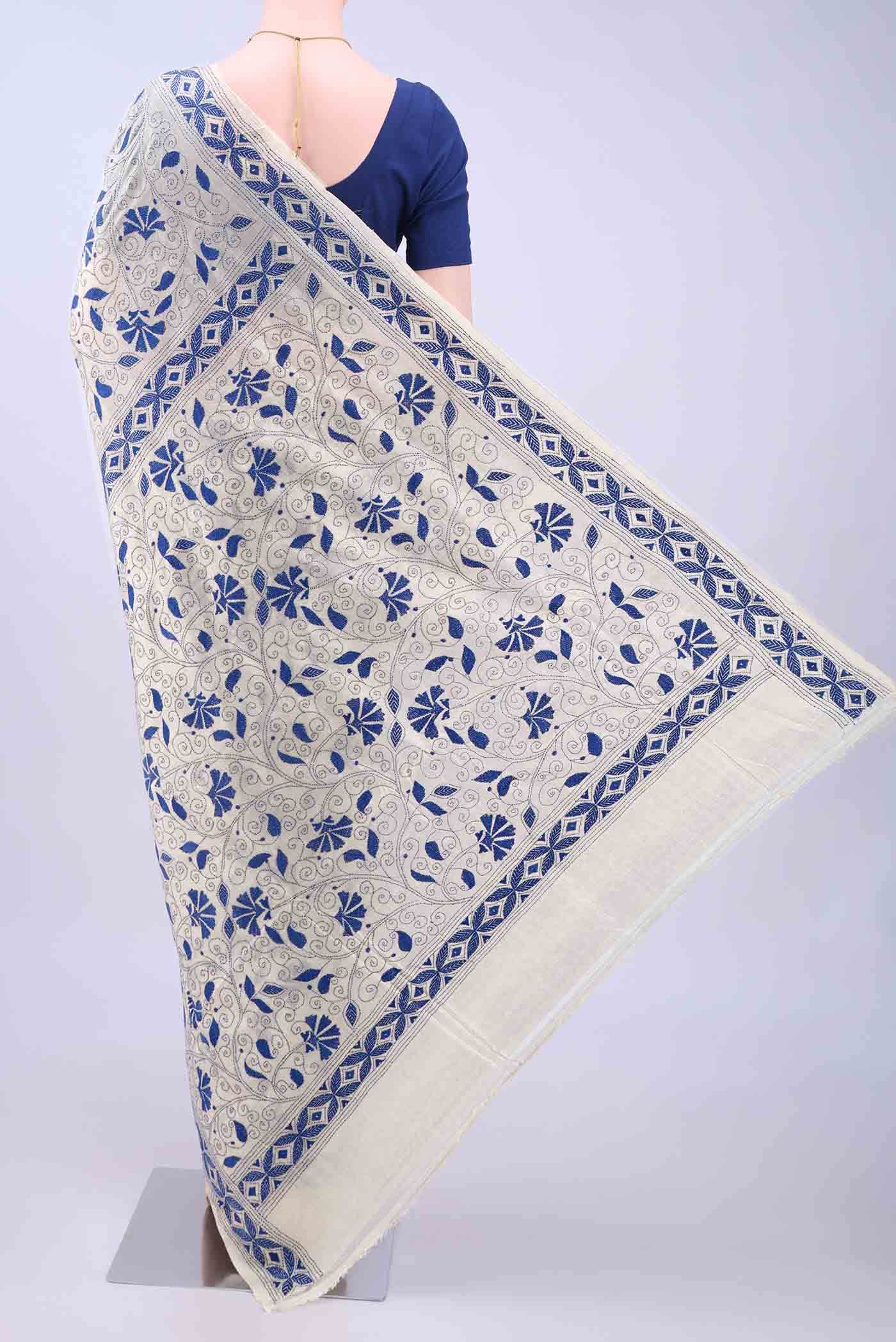 Beige Kantha Silk Saree