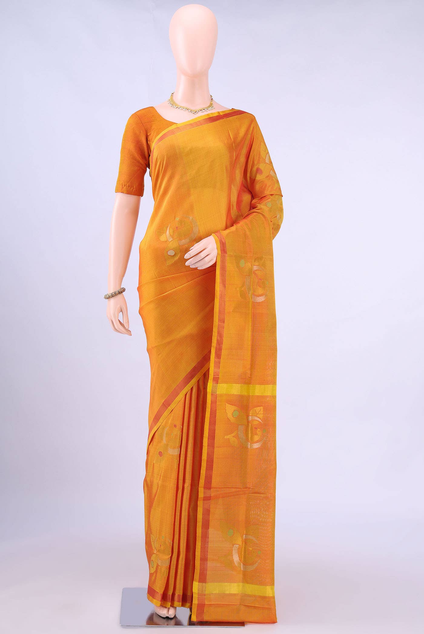 Pinkish Yellow Uppada Silk Saree