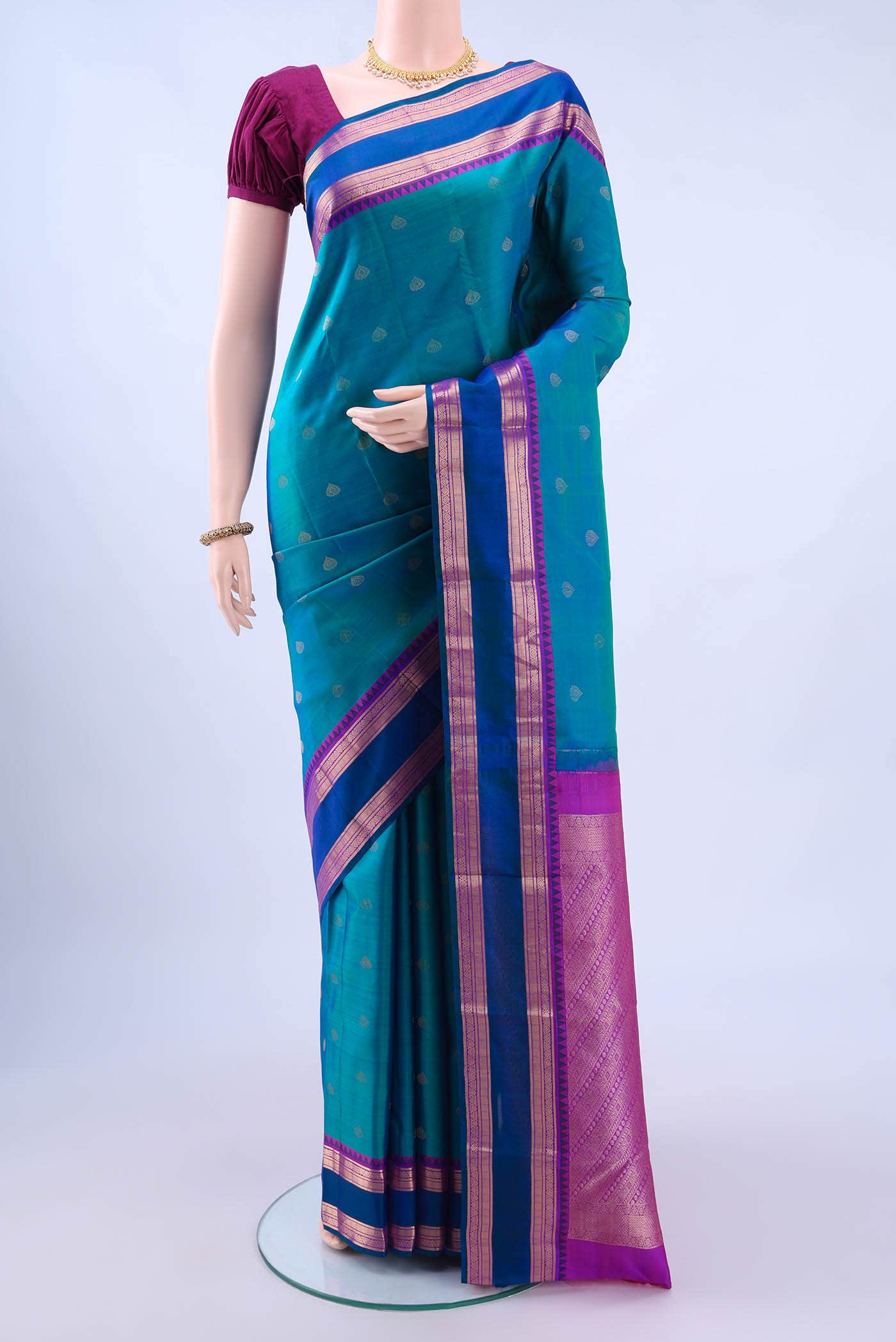 Dark Blue Dual Tone Nangavalli Silk [ Salem ] Saree