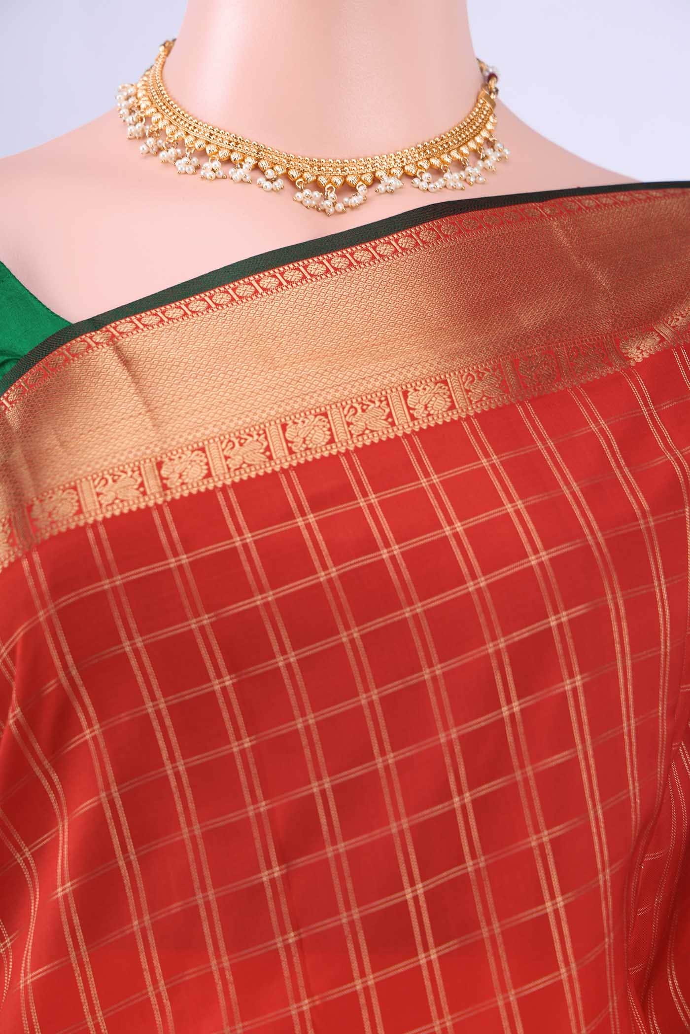 Brick Orange Kanchipuram Silk Saree