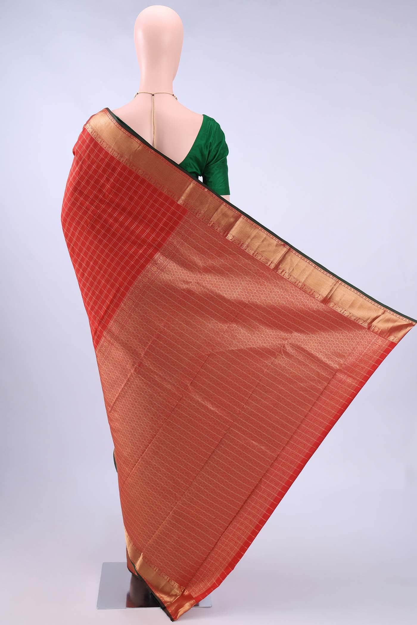 Brick Orange Kanchipuram Silk Saree