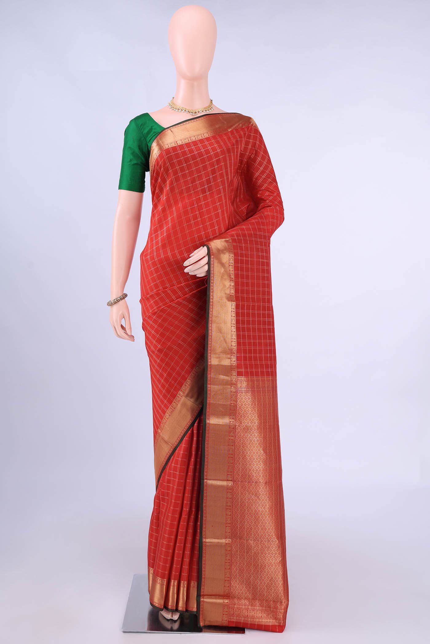 Brick Orange Kanchipuram Silk Saree