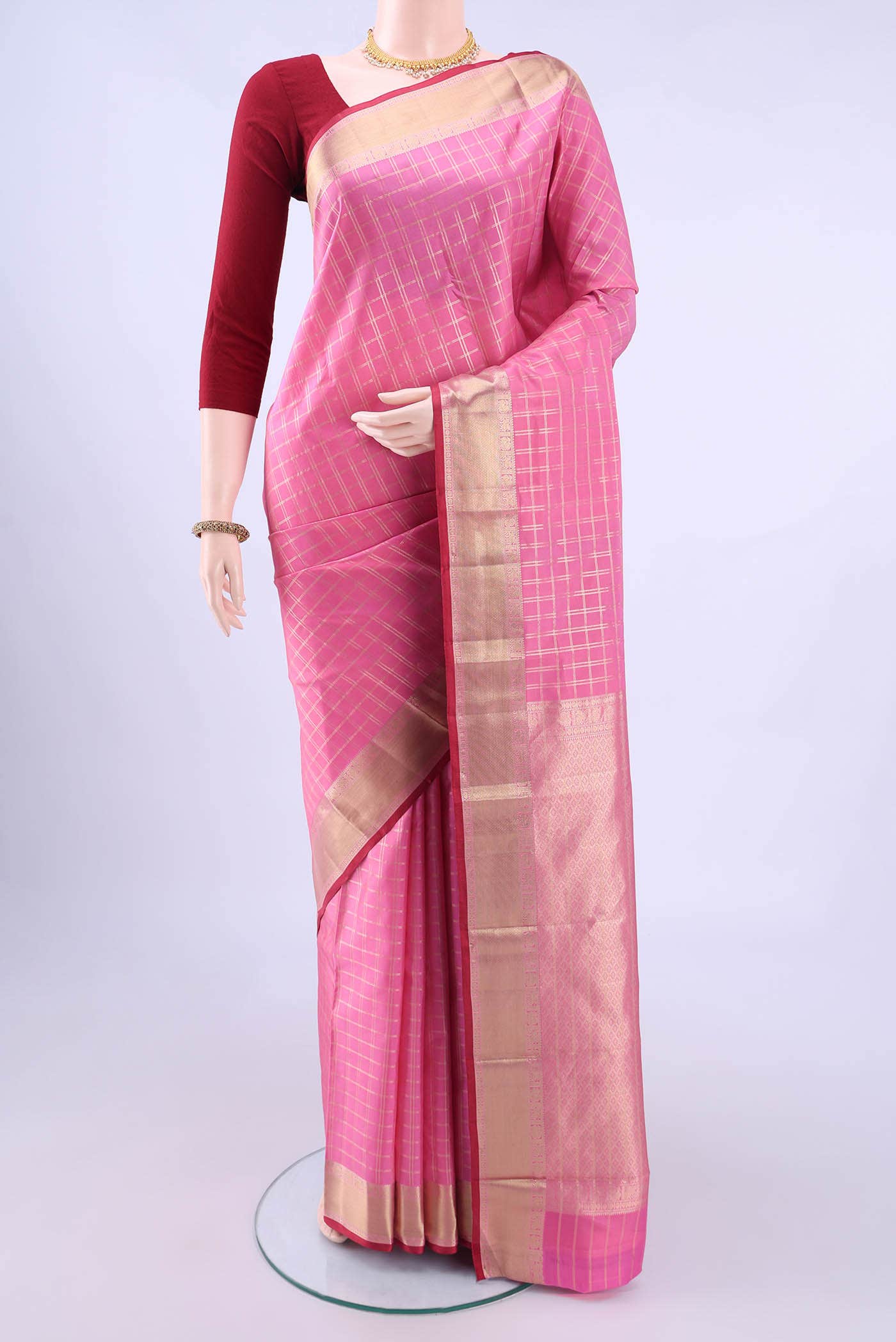 Rose pink Dual Tone Nangavalli Silk [ Salem ] Saree