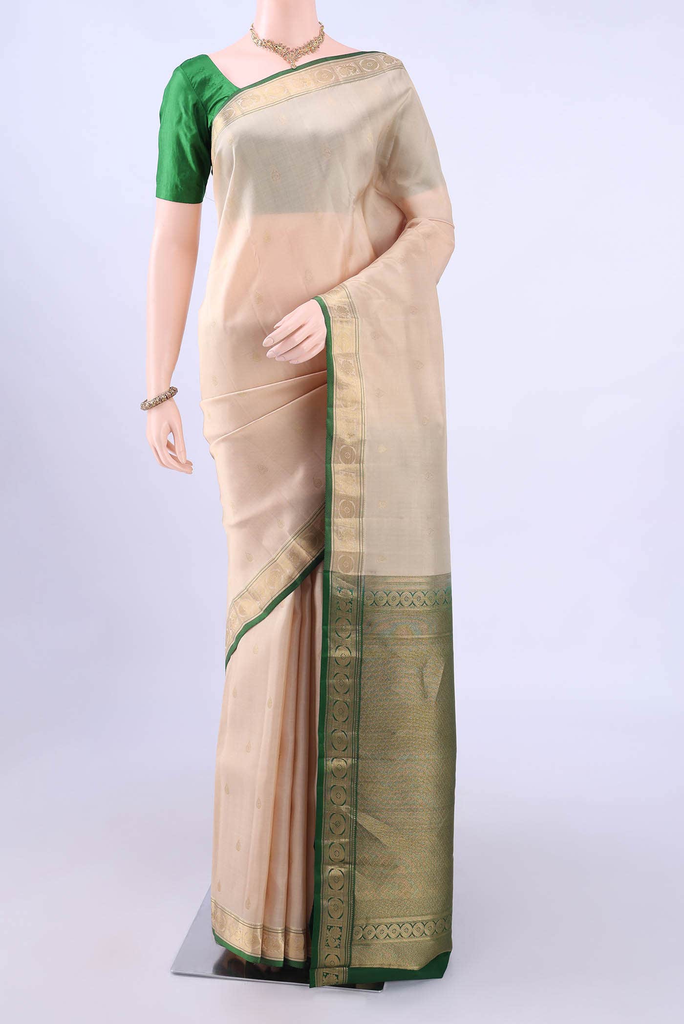 Cream Nangavalli Silk [ Salem ] Saree