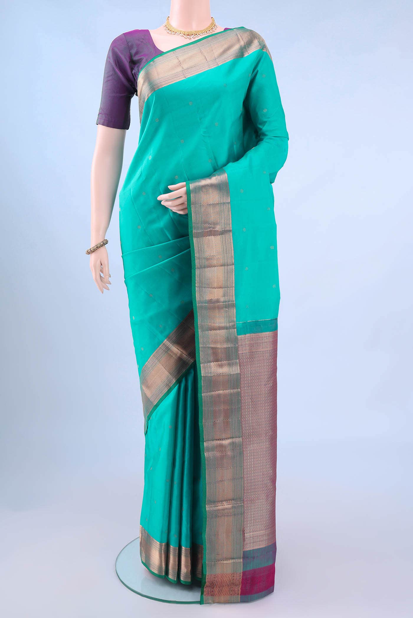 Turquoise Dual Tone Nangavalli Silk [ Salem ] Saree