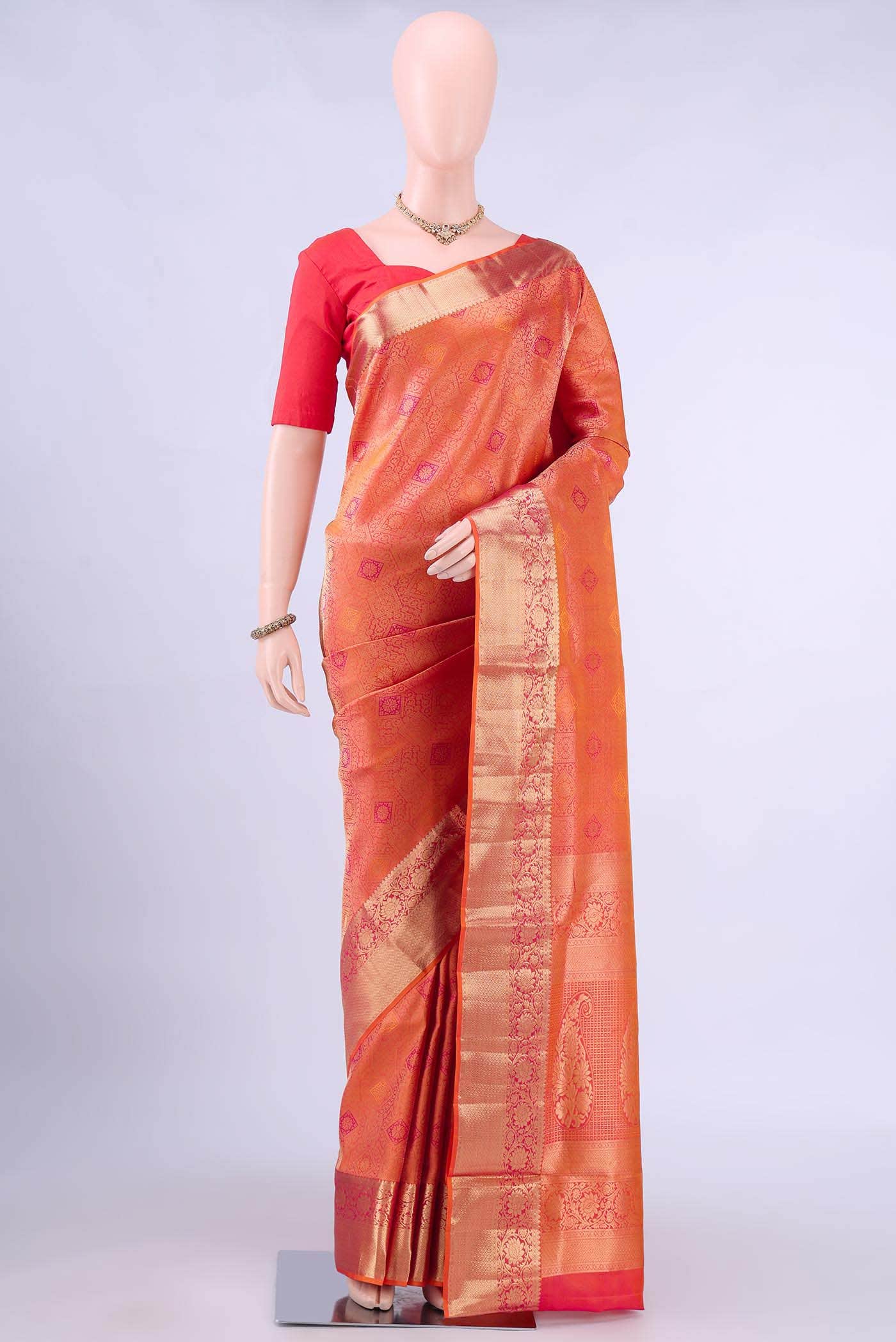 Brick Orange Soft Silk Saree