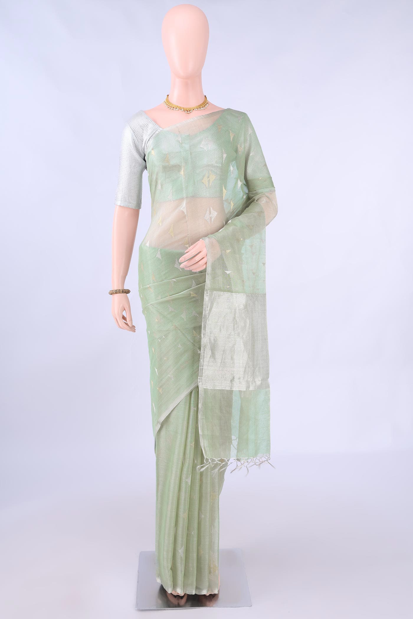 Pista Green MP Tussar Saree