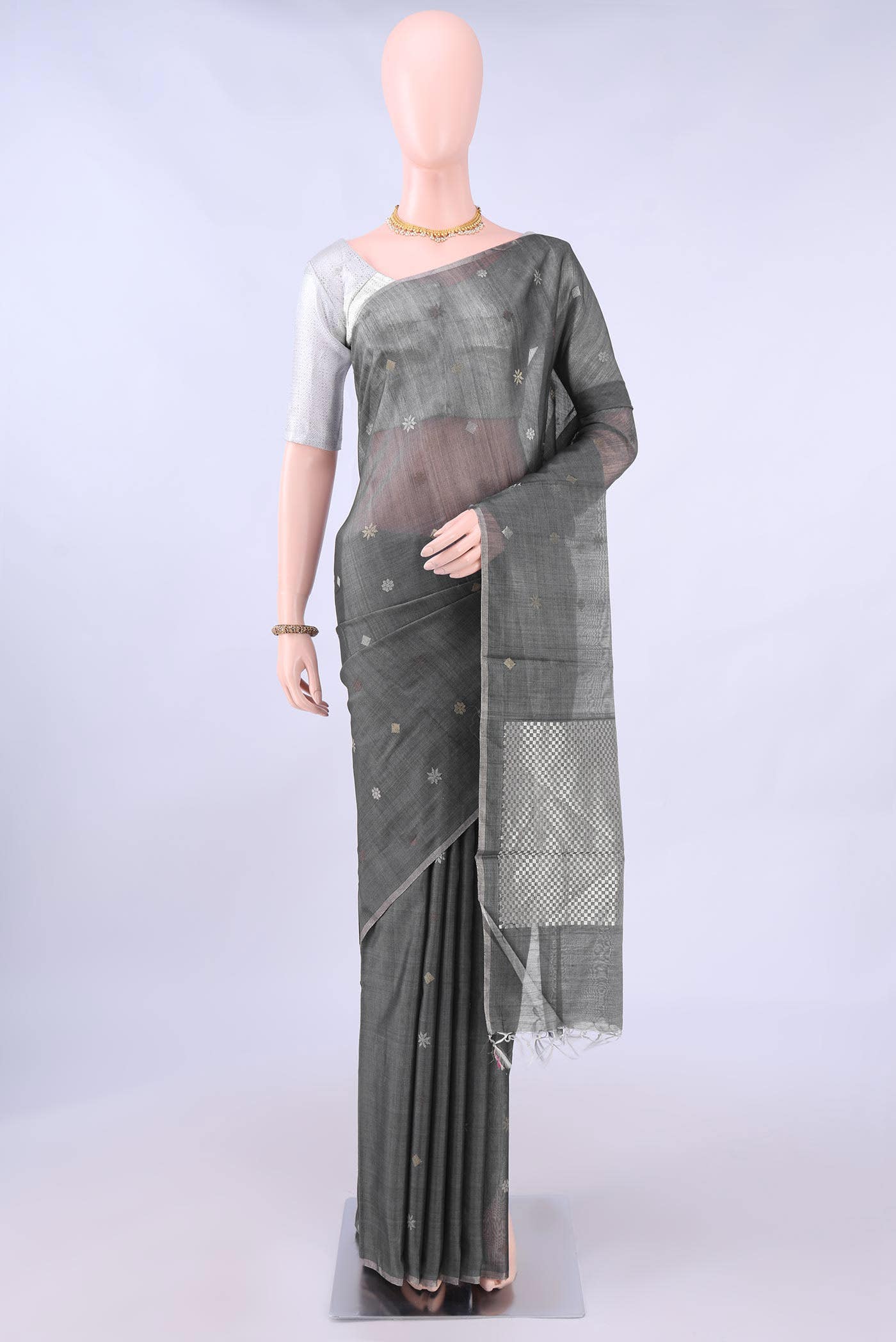 Grey MP Tussar Saree
