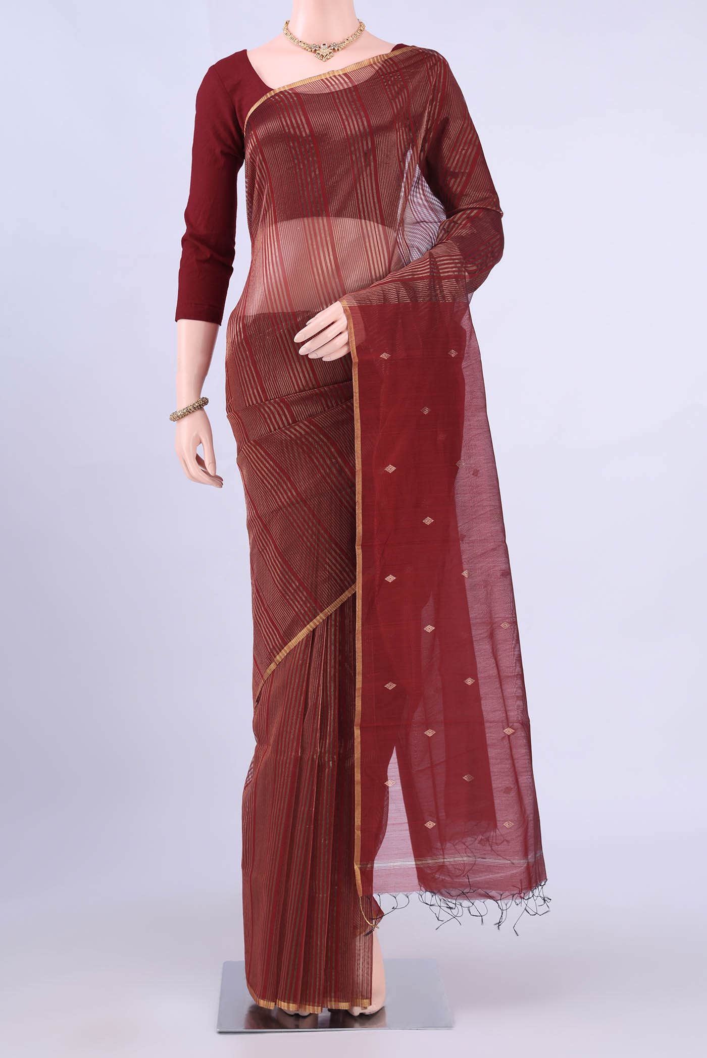 Maroon Maheshwari Silk Cotton Saree