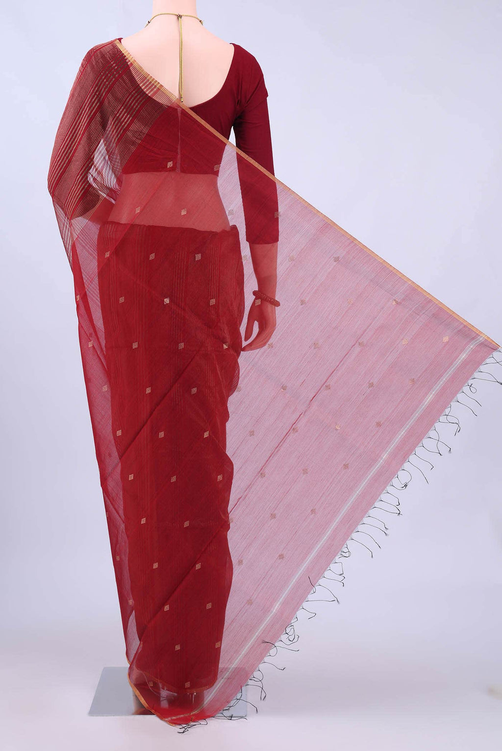 Maroon Maheshwari Silk Cotton Saree