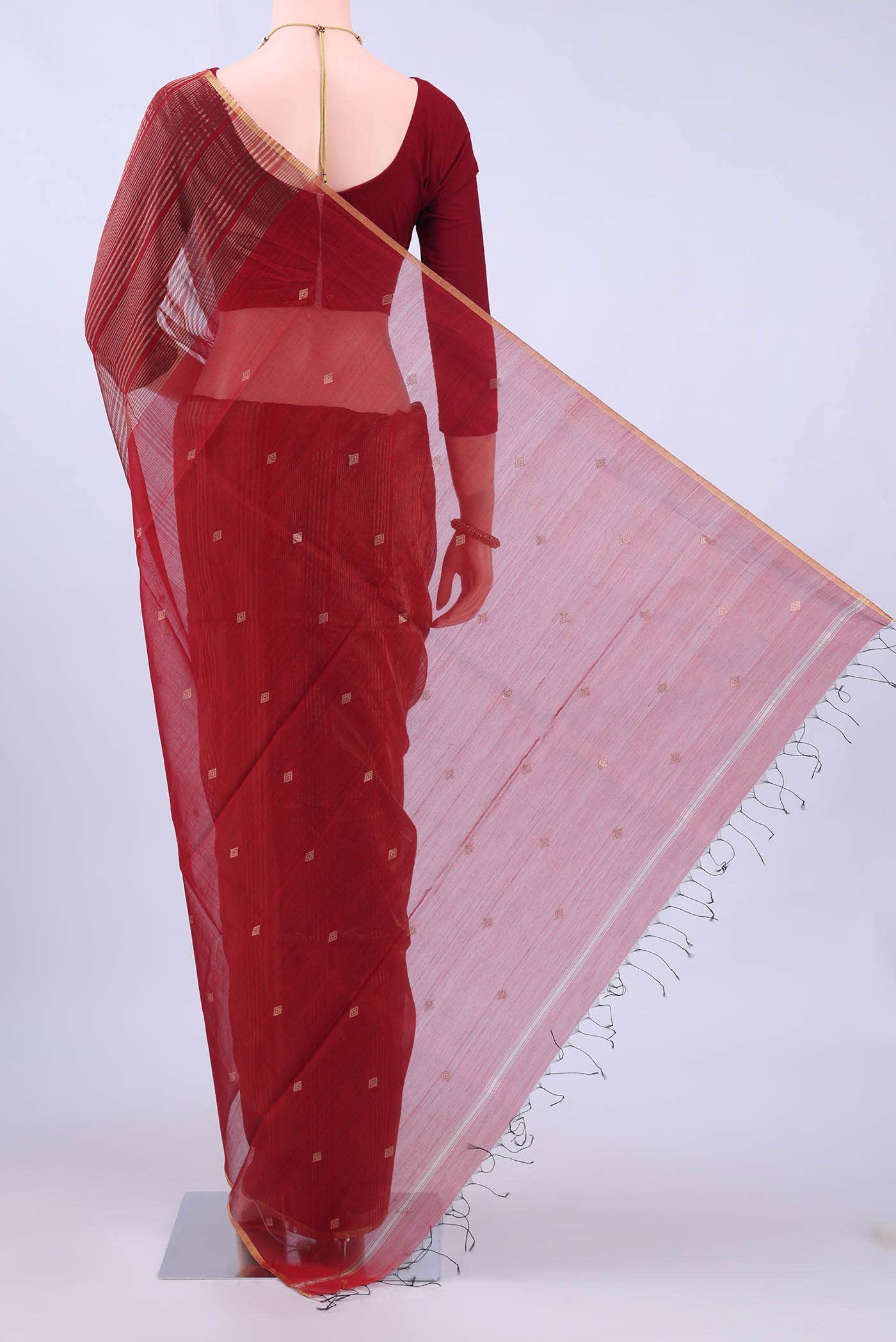 Maroon Maheshwari Silk Cotton Saree