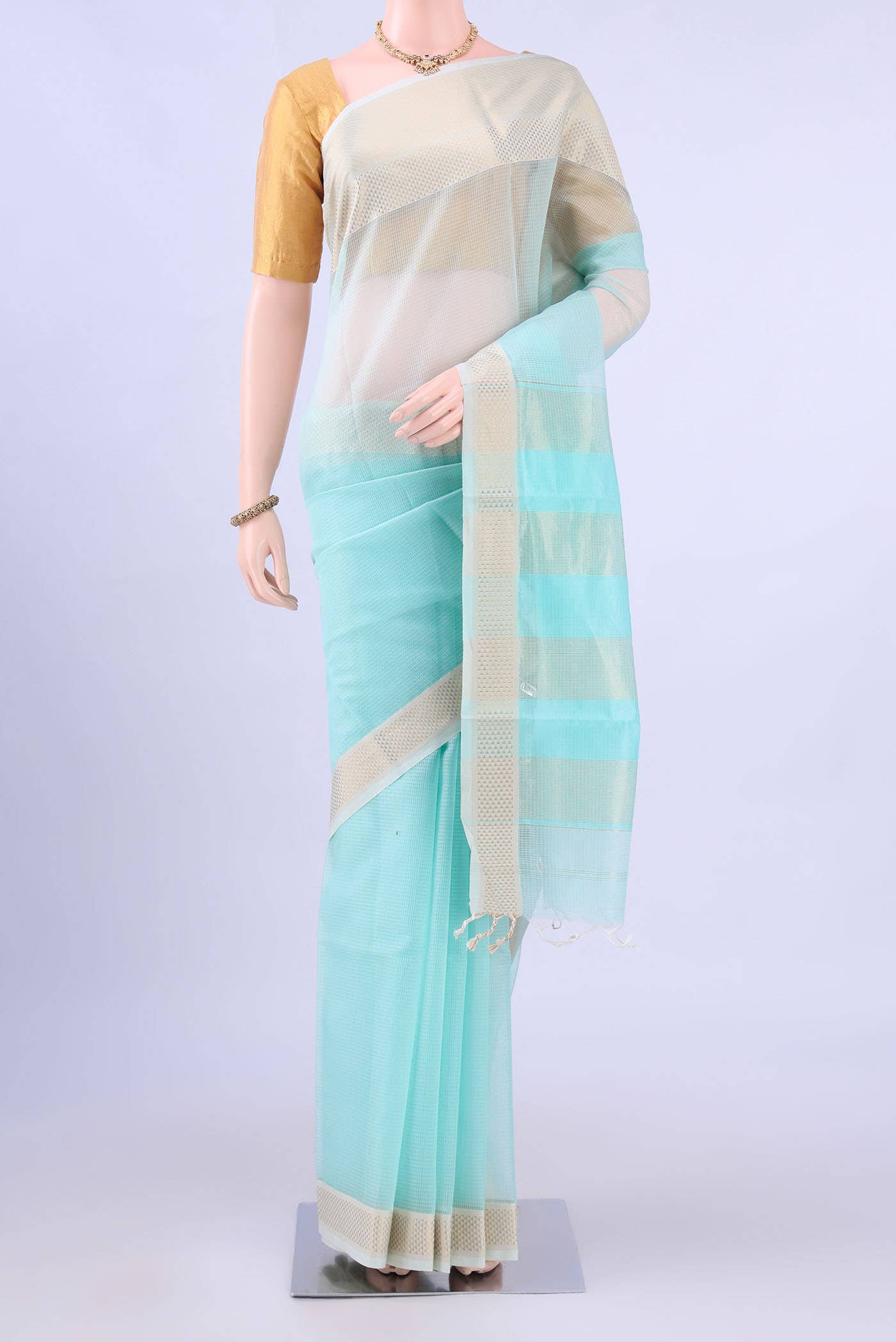 Mint Green Maheshwari Silk Cotton Saree