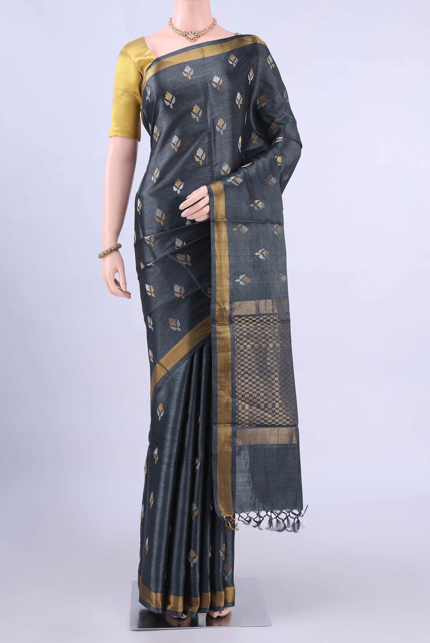 Grey MP Tussar Saree