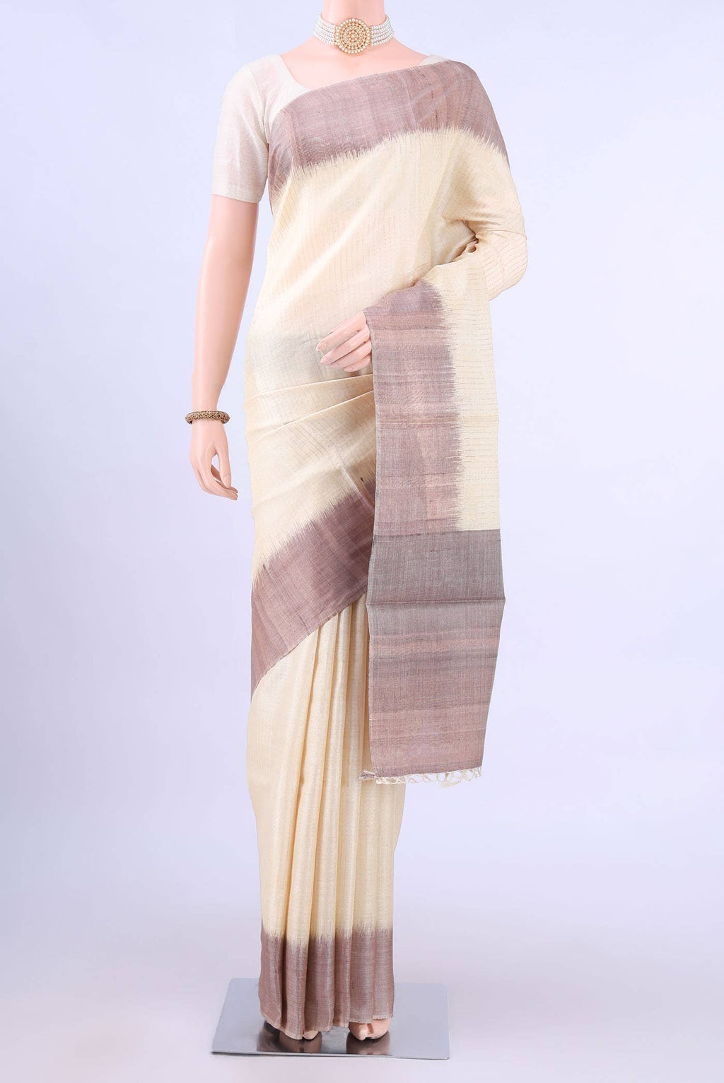 Cream MP Tussar Saree
