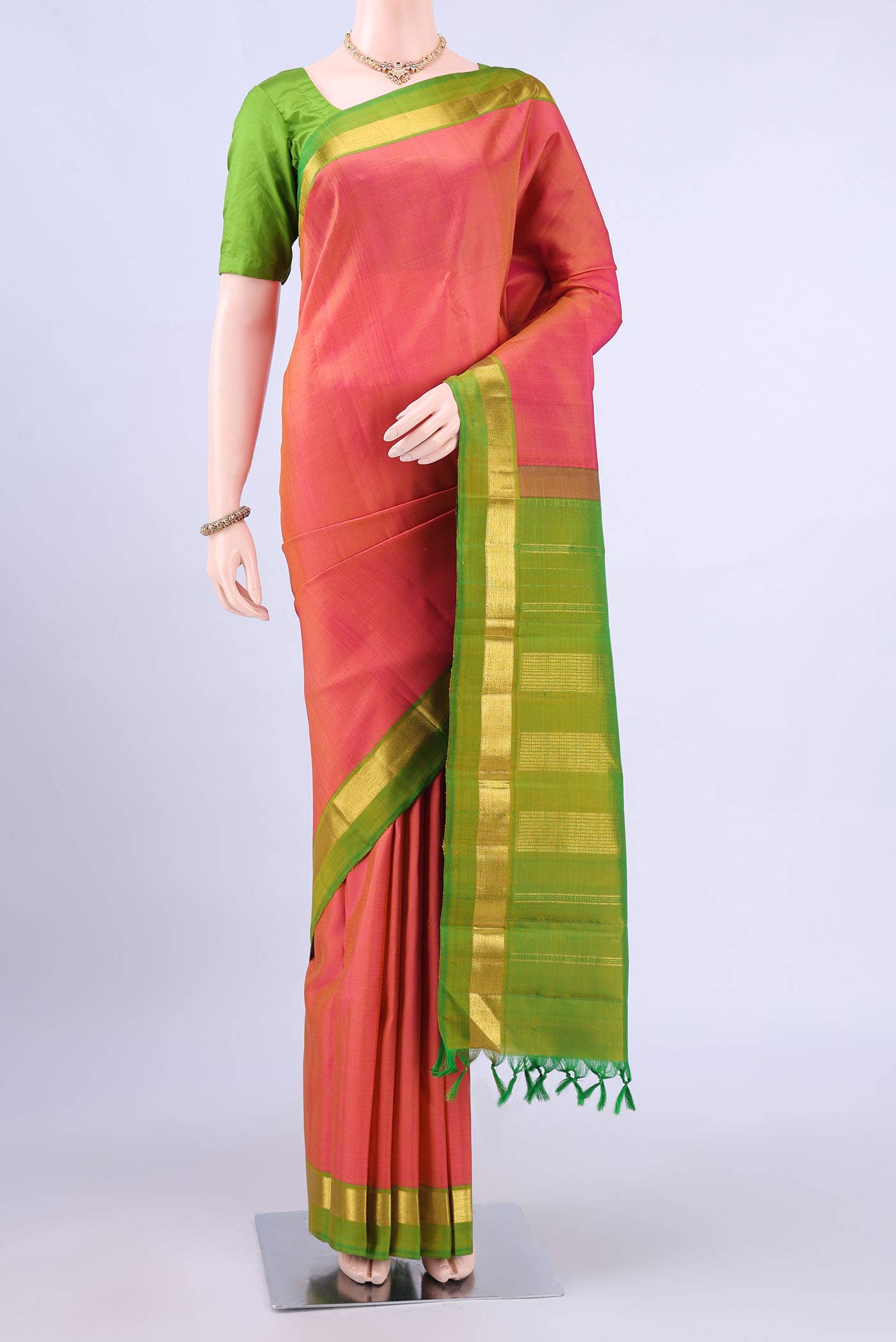 Pink Dual Tone Kanchipuram Silk Saree