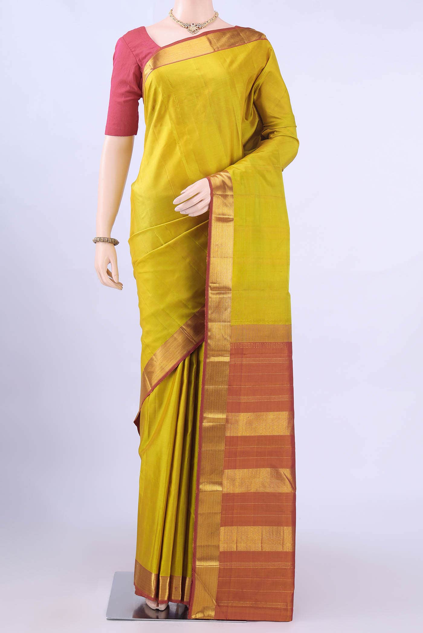 Acid Green Dual Tone Kanchipuram Silk Saree