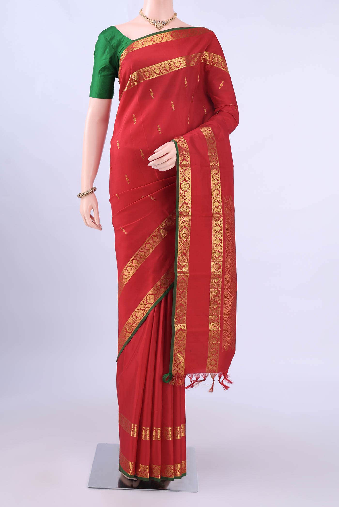 Deep Red Kanchipuram Silk Saree