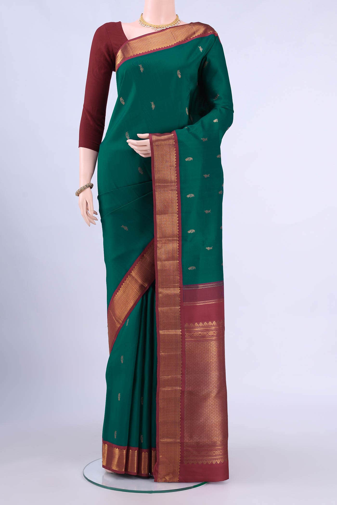 Peacock Blue Kanchipuram Saree