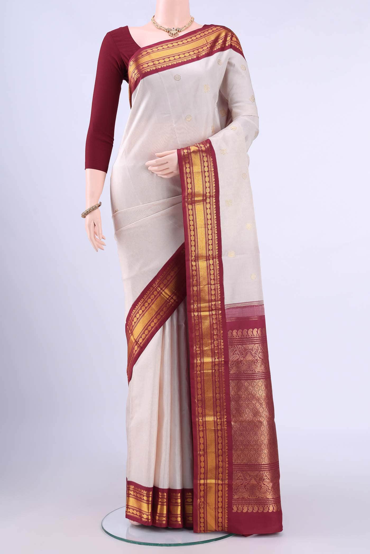 White Dual Tone Kanchipuram Silk Saree