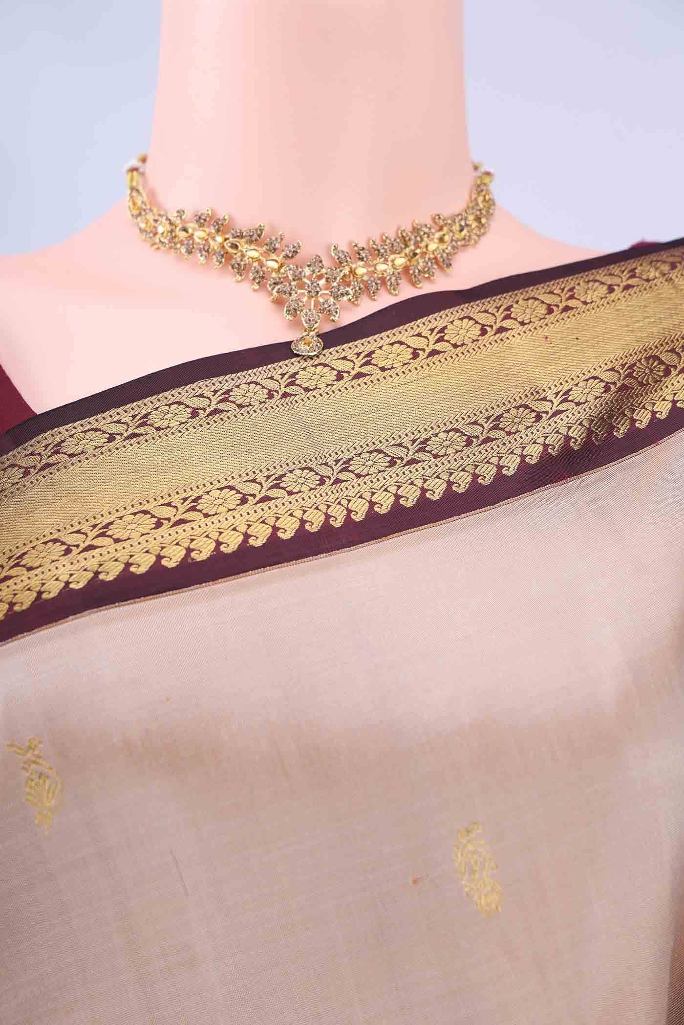 Golden Peach Kanchipuram Silk Saree