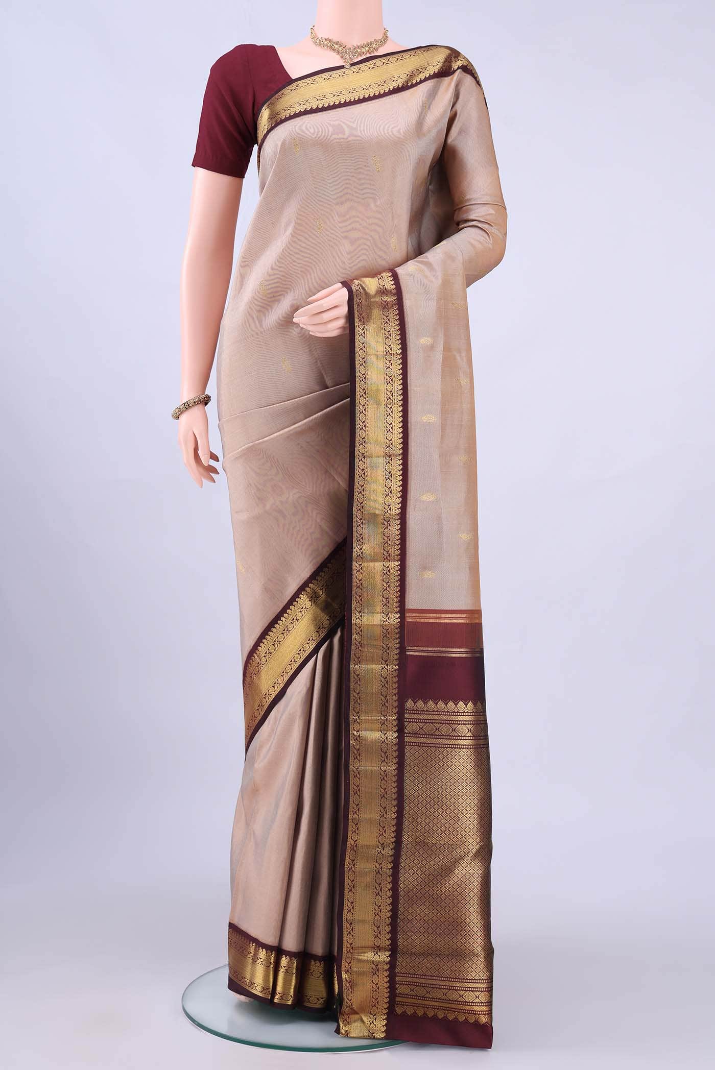 Golden Peach Kanchipuram Silk Saree