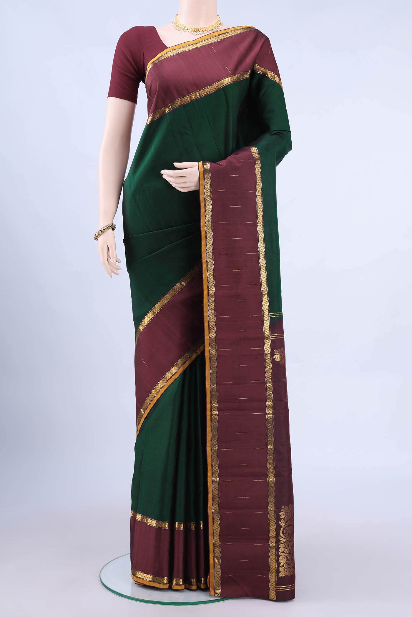 Bottle Green Kanchipuram Silk Saree
