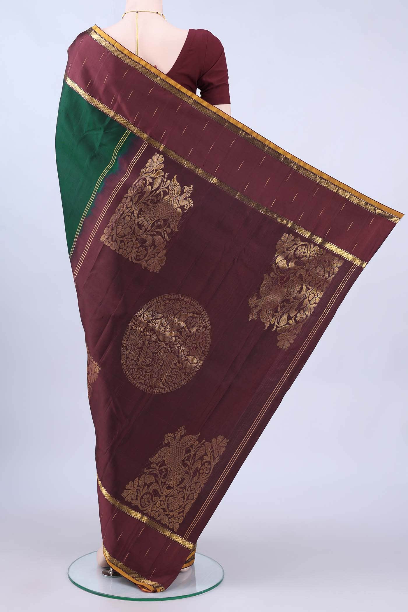 Bottle Green Kanchipuram Silk Saree