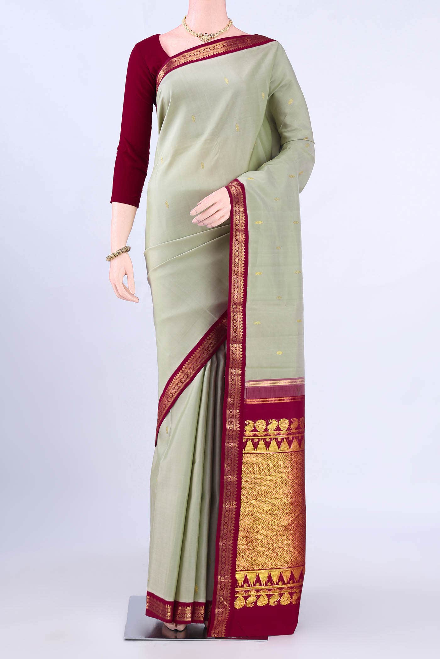 Beige Kanchipuram Silk Saree