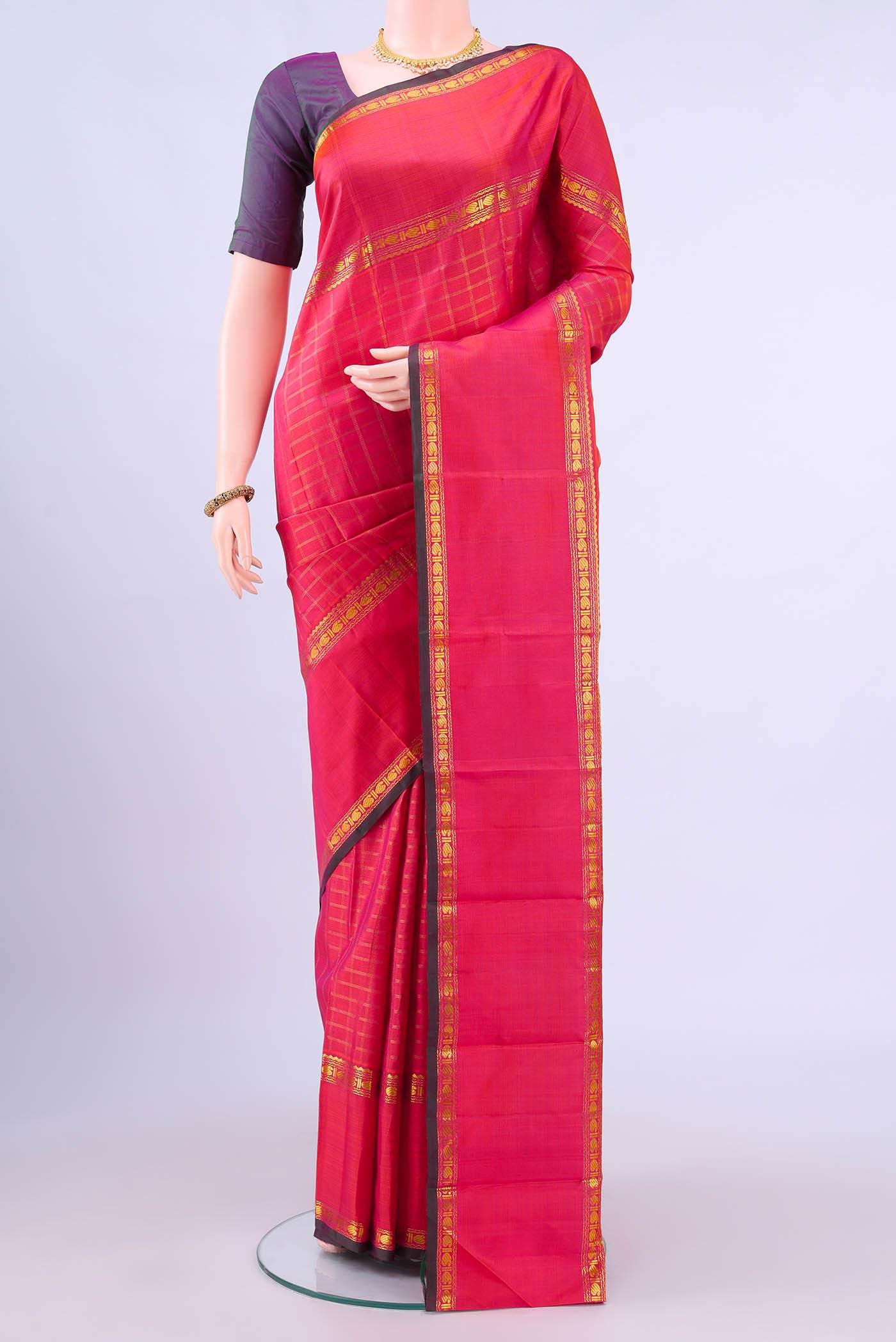 Brick Orange Kanchipuram Silk Saree