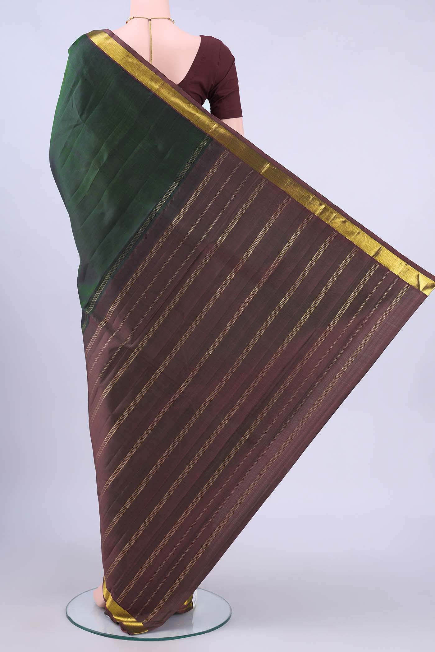Bottle Green Dual Tone Kanchipuram Silk Saree