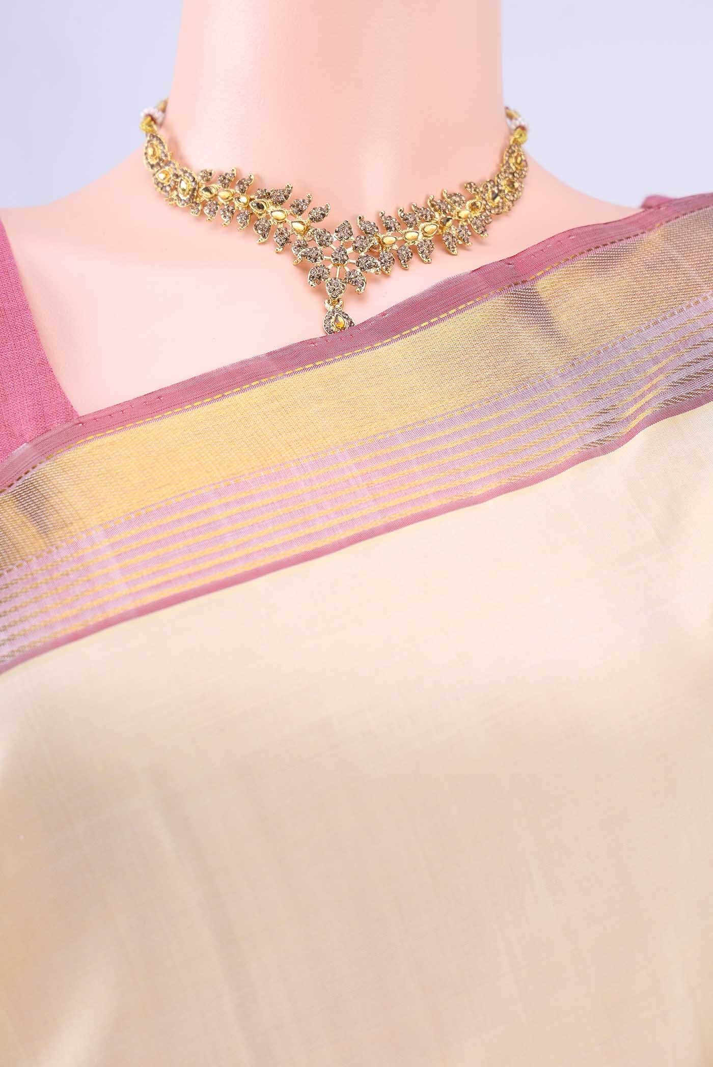 Off White Kanchipuram Silk Saree