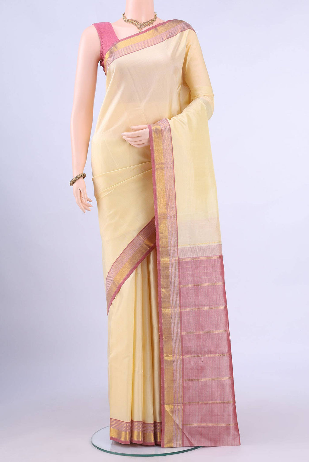 Off White Kanchipuram Silk Saree