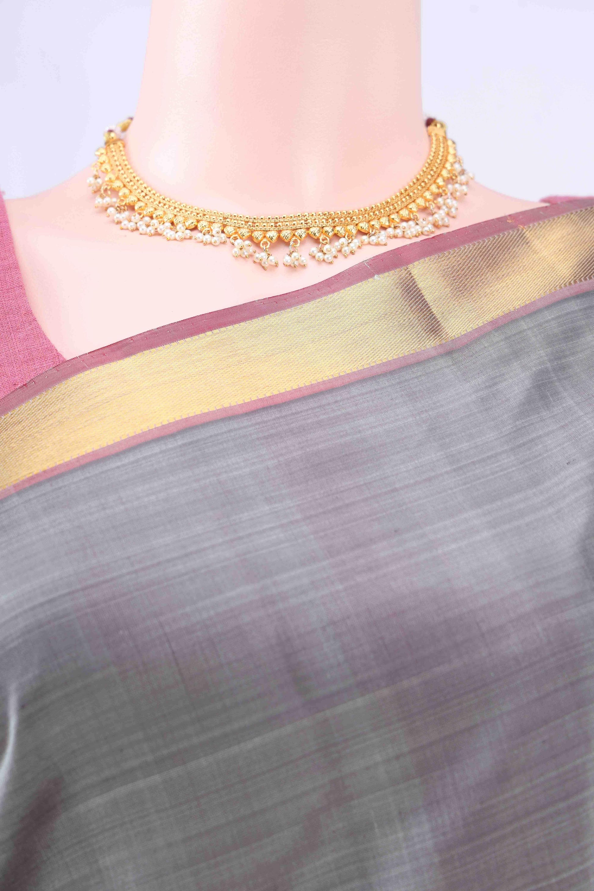 Blue Grey Kanchipuram Silk Saree
