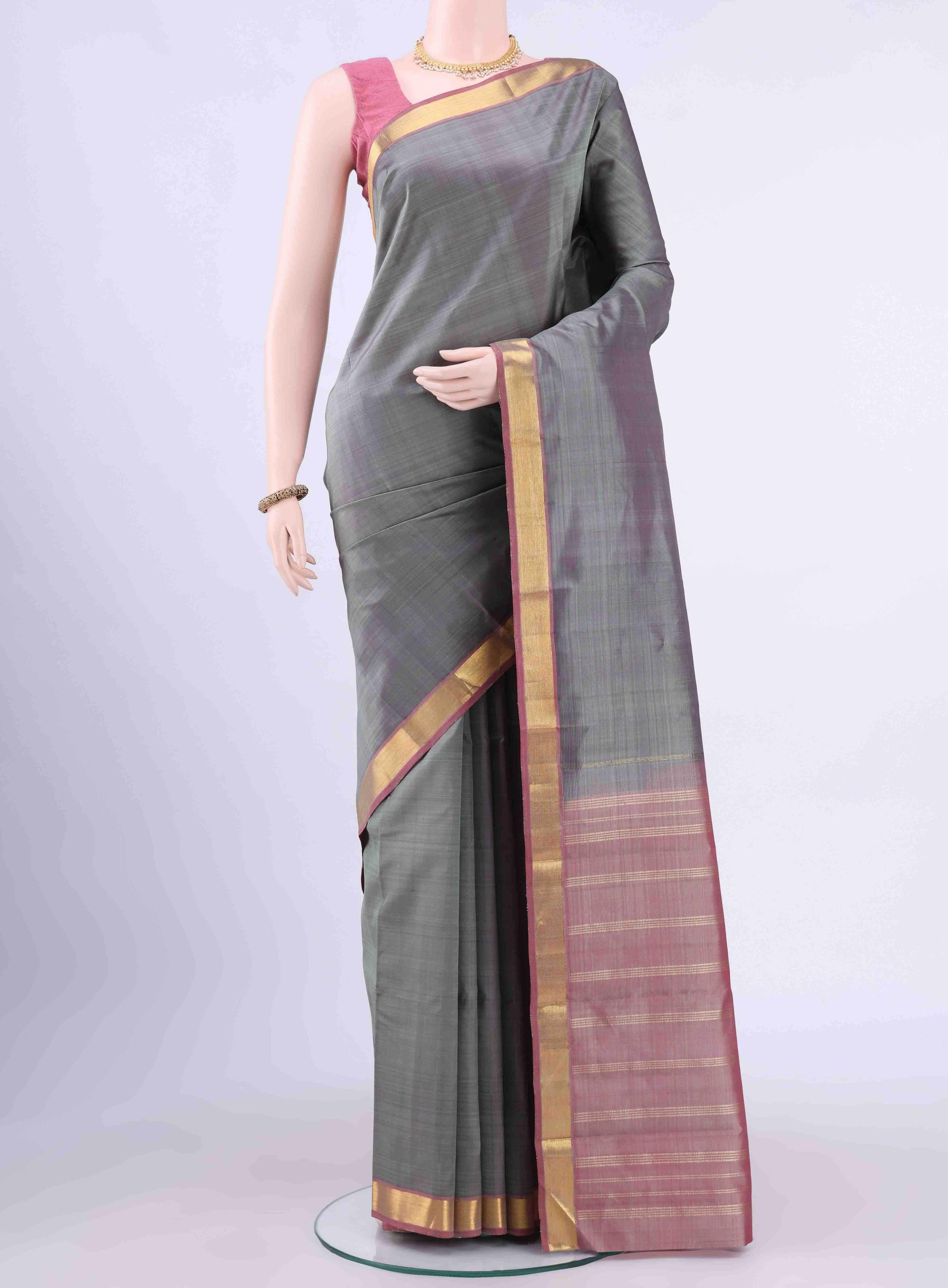 Blue Grey Kanchipuram Silk Saree
