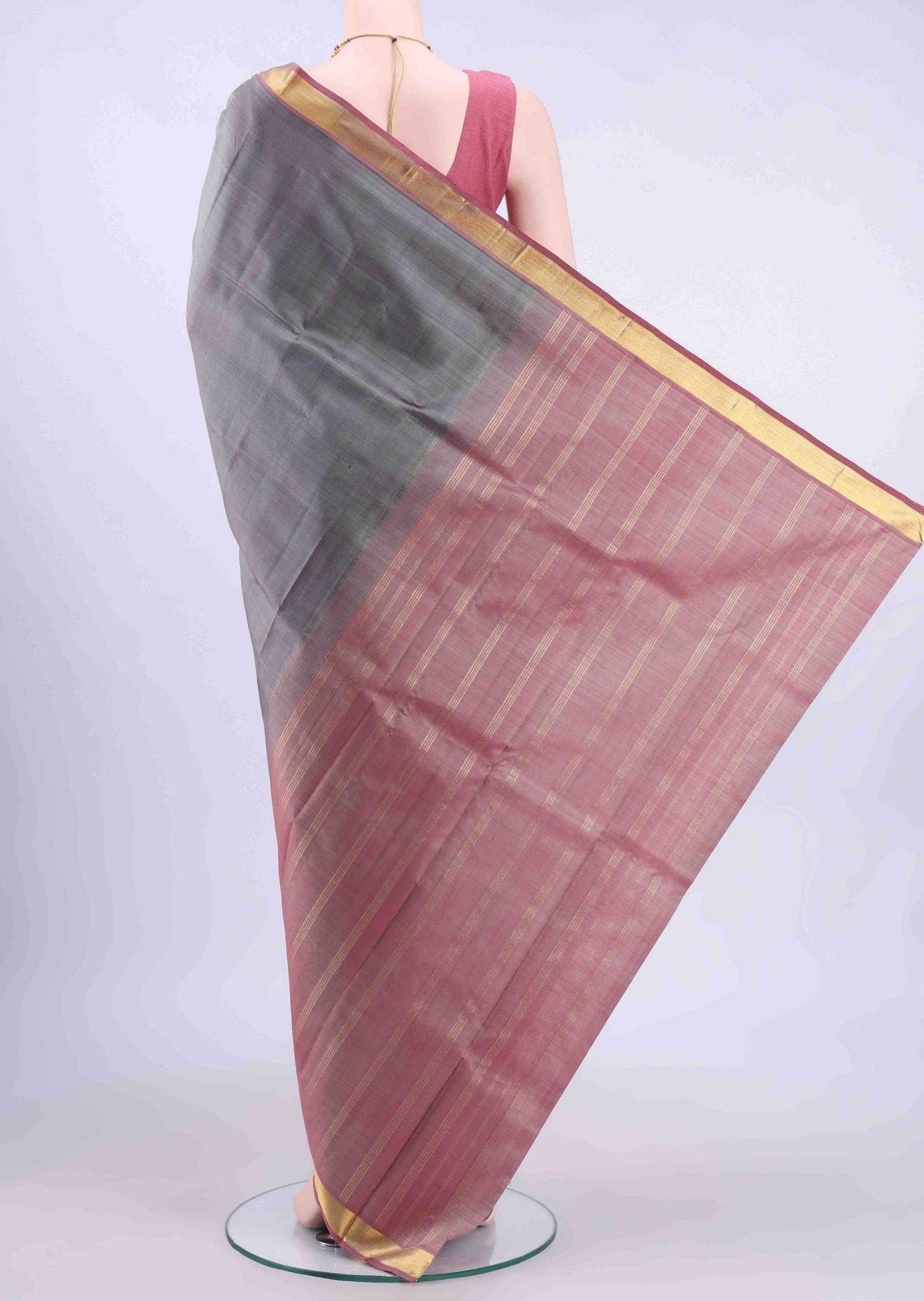 Blue Grey Kanchipuram Silk Saree