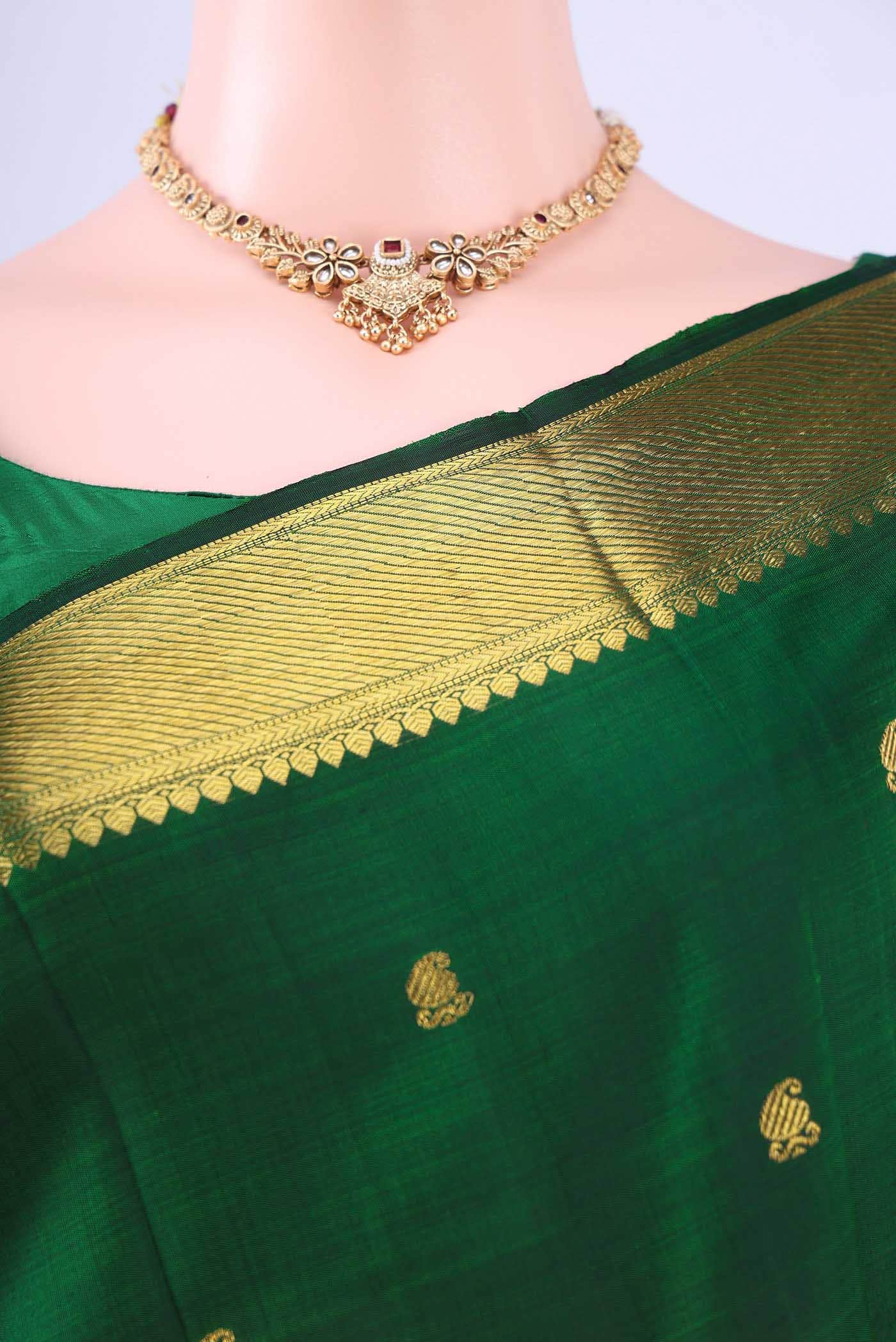 Bottle Green Kanchipuram Silk Saree