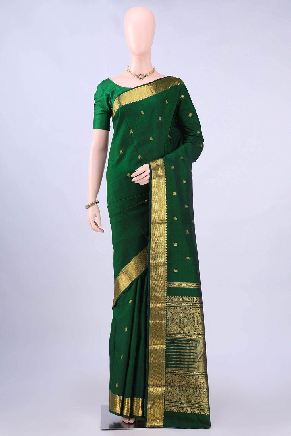 Bottle Green Kanchipuram Silk Saree