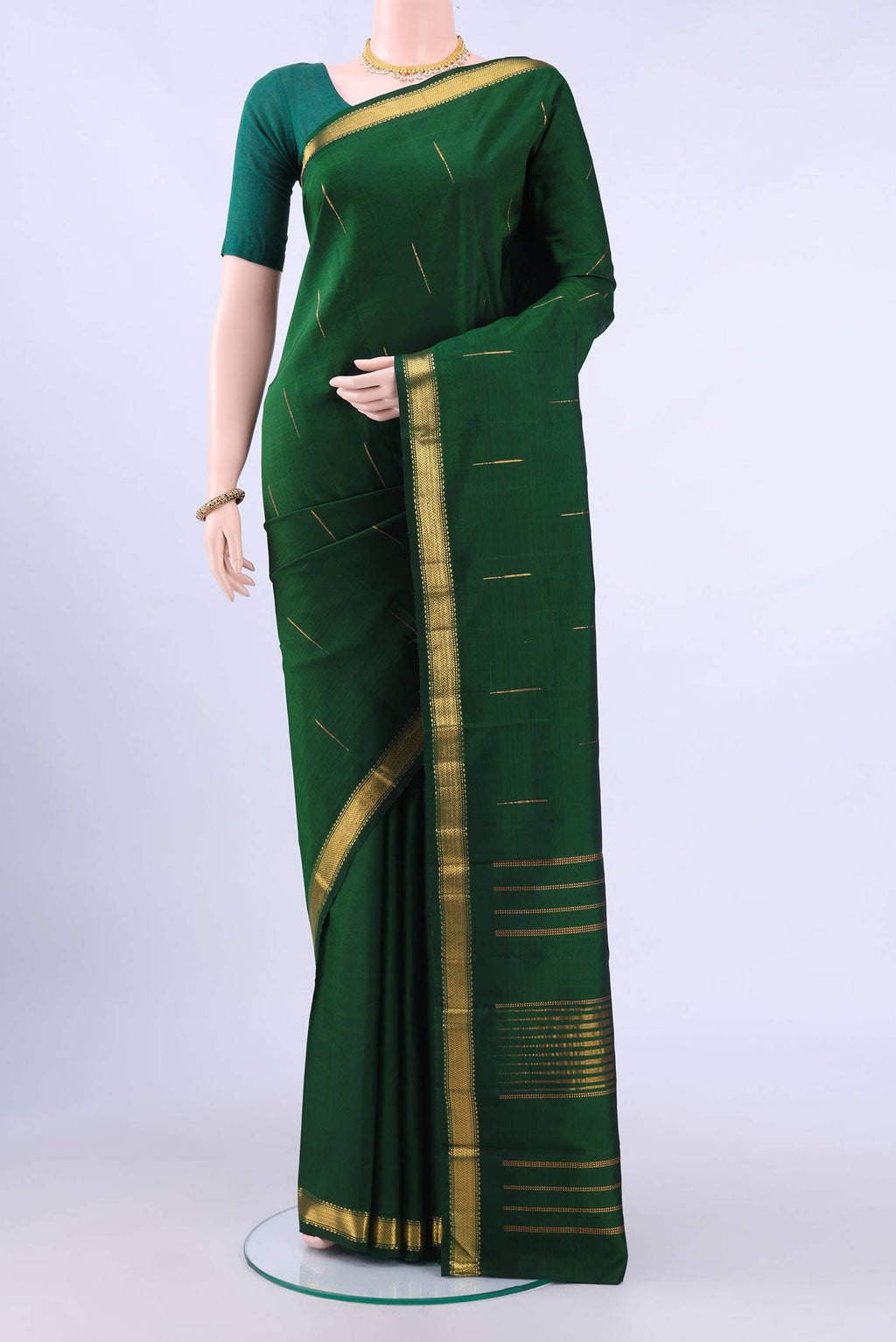 Bottle Green Kanchipuram Silk Saree