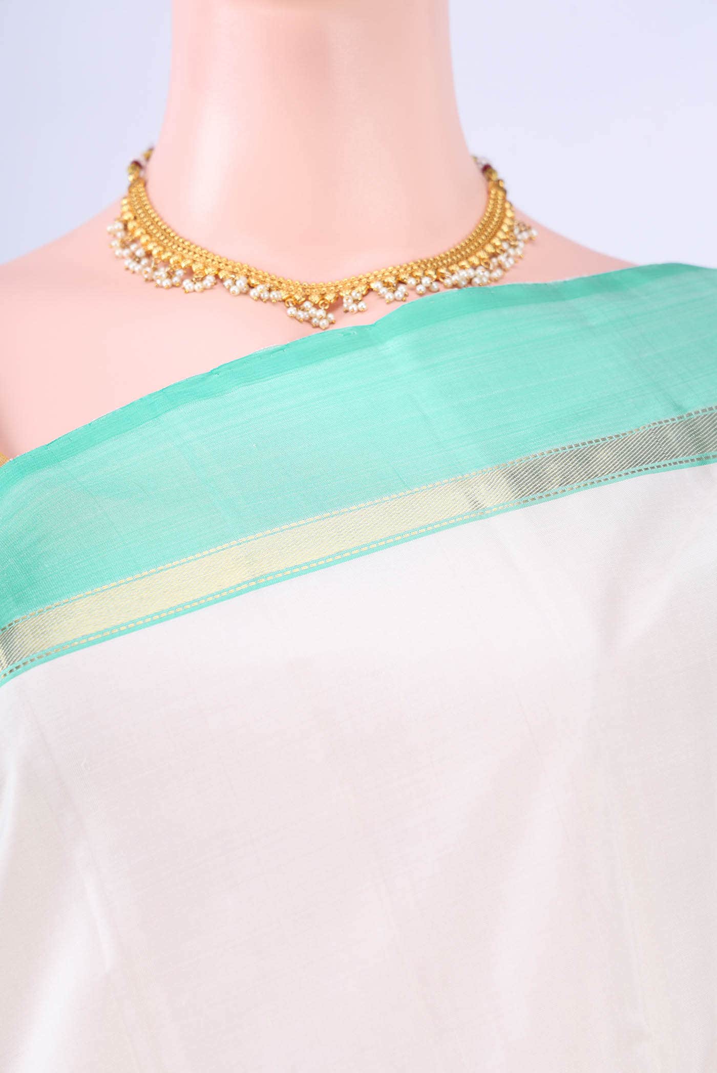 Off White Kanchipuram Silk Saree